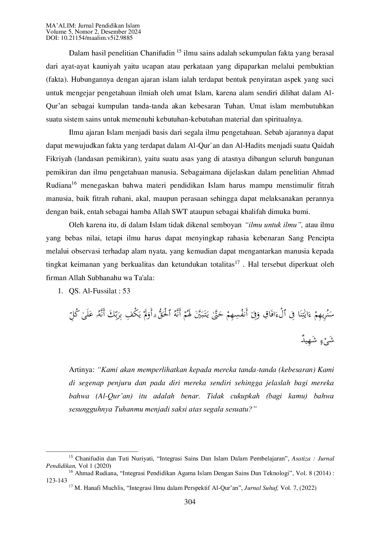 JURIS Integrasi Ilmu Agama dan Umum dalam Pembelajaran Al Qur an Hadits