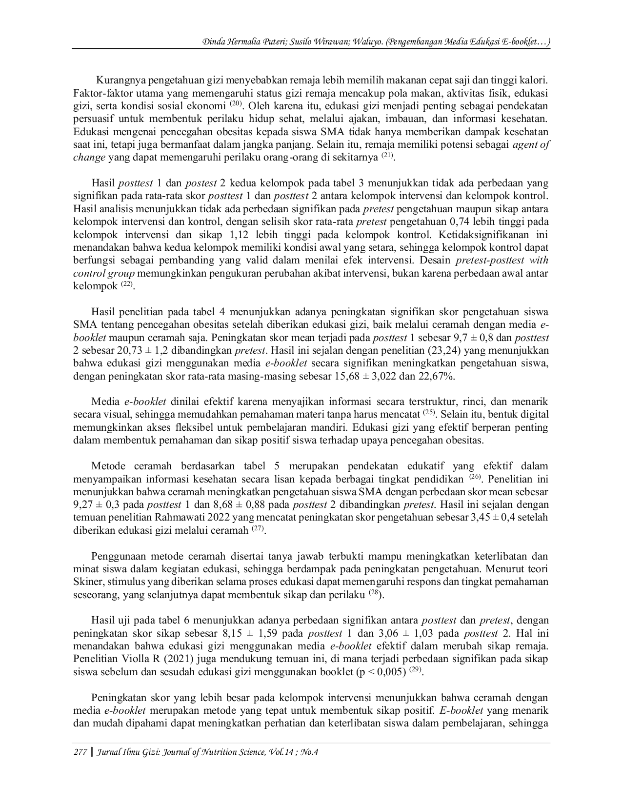 JURIS Pengembangan Media Edukasi E booklet terhadap Peningkatan Pengetahuan dan Sikap dalam Pencegahan Obesitas Siswa SMA