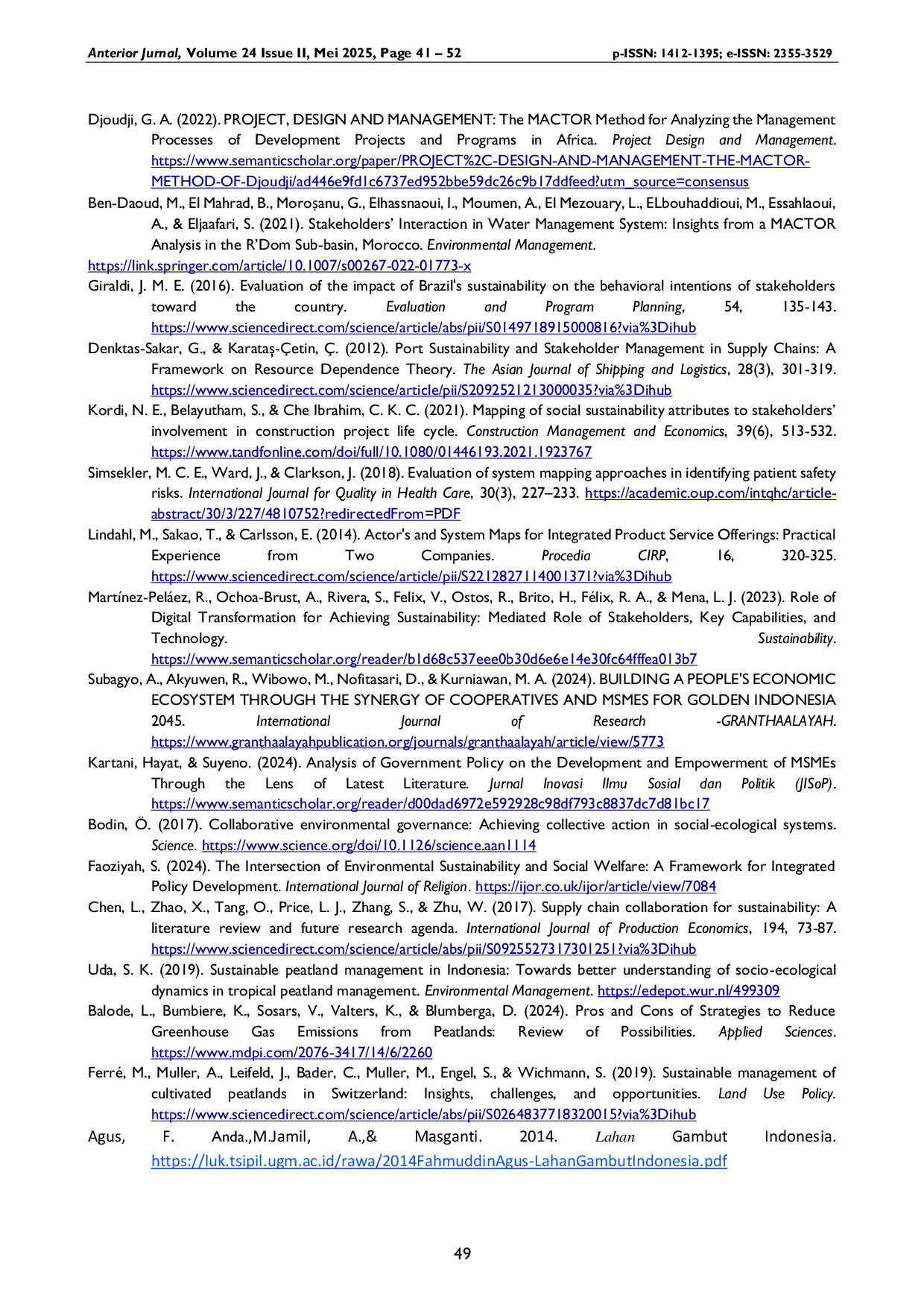 JURIS Identifikasi Peran Pemangku Kepentingan dalam Pengembangan UMKM Berbasis Lahan Gambut untuk Pembangunan Berkelanjutan Pendekatan Prospektif dengan Mactor di Kota Palangka Raya