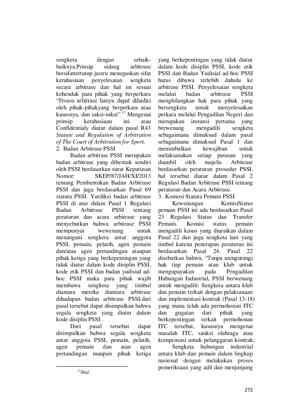 juris Perjanjian Kerja Antara Atlet Sepakbola Profesional Dengan Klub Sepakbola