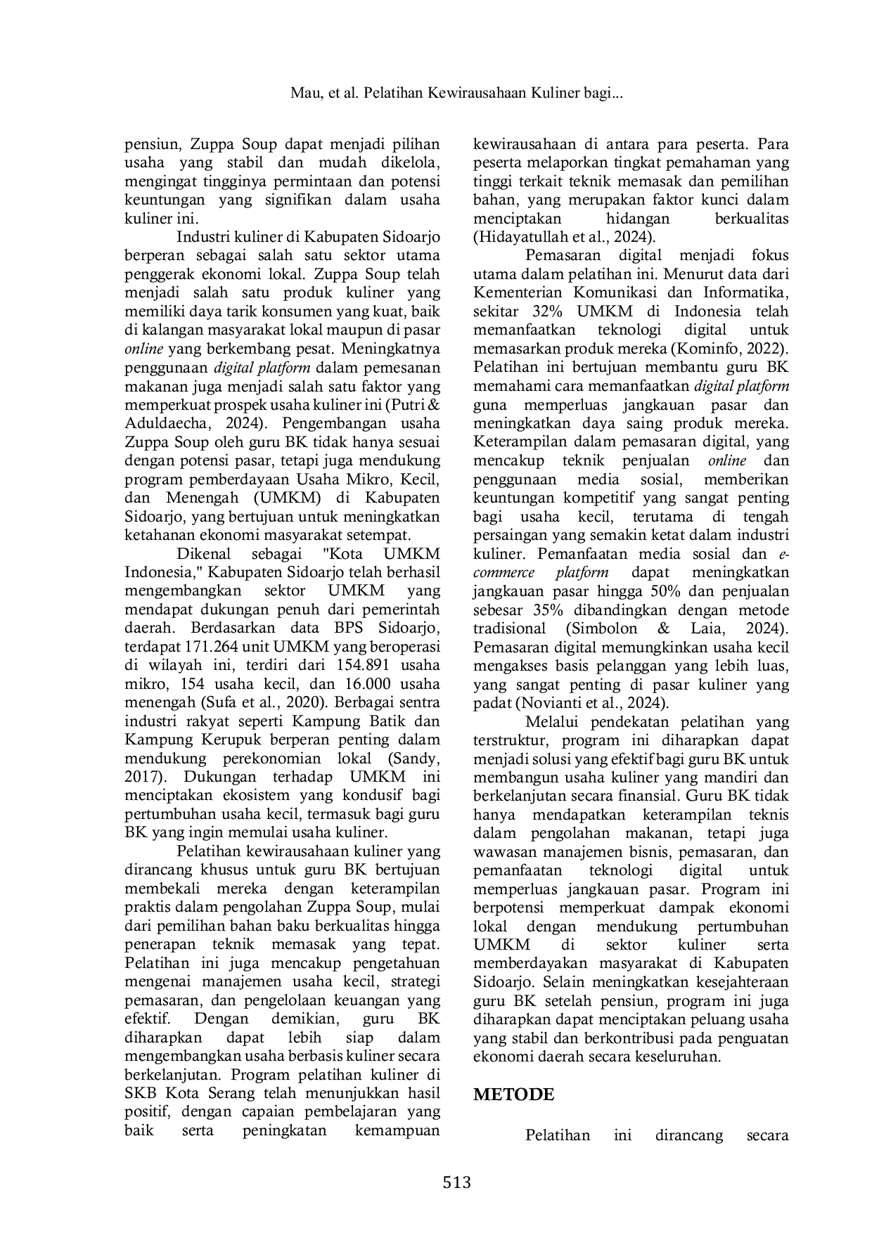 JURIS Pelatihan Kewirausahaan Kuliner bagi Guru Bimbingan Konseling SMA Mengolah Zuppa Soup sebagai Peluang Usaha Pensiun