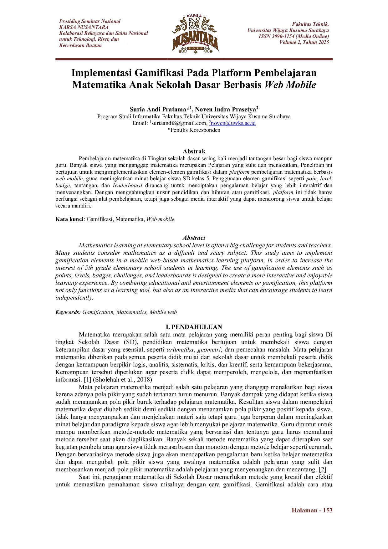 JURIS Implementasi Gamifikasi Pada Platform Pembelajaran Matematika Anak Sekolah Dasar Berbasis Web Mobile