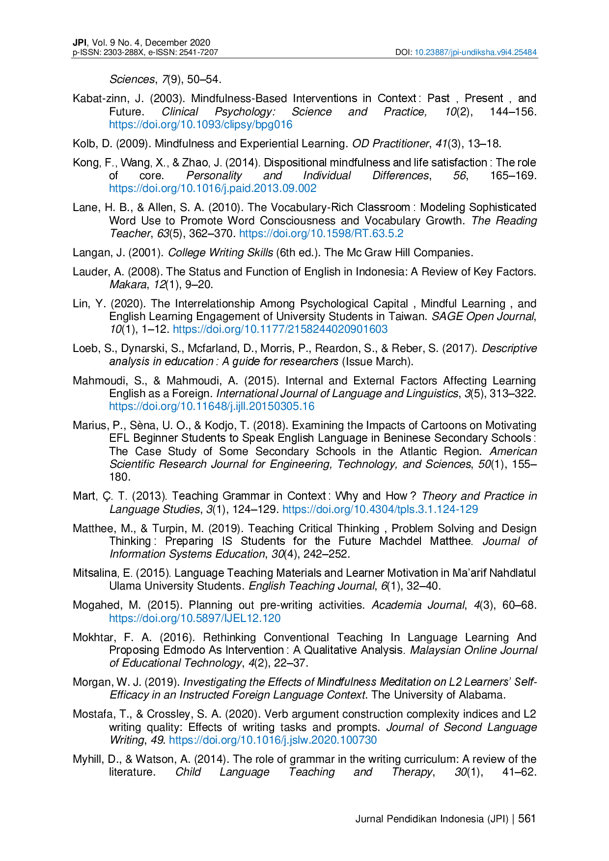 juris The Effect of Mindful Learning on Students Writing Competency