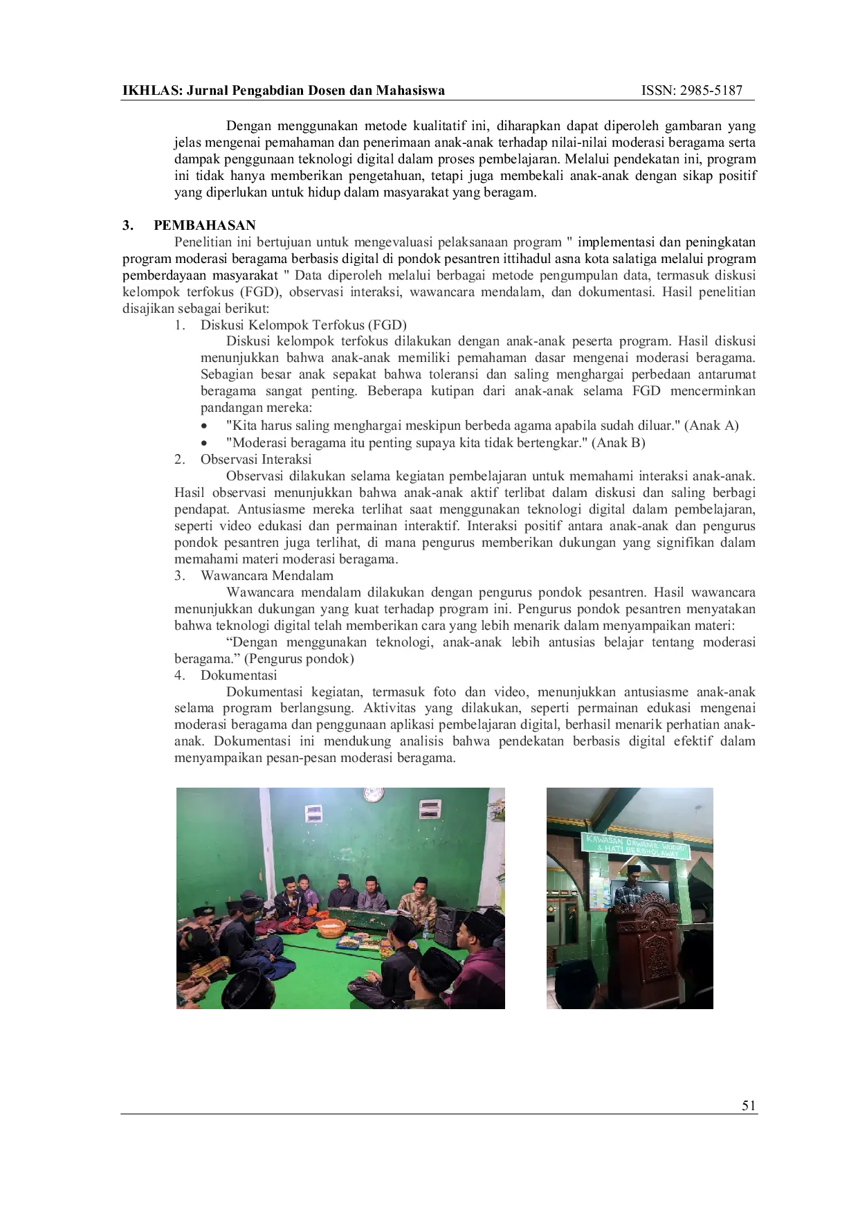 JURIS Implementasi dan Peningkatan Program Moderasi Beragama Berbasis Digital di Pondok Pesantren Ittihadul Asna Kota Salatiga Melalui Program Pemberdayaan Masyarakat