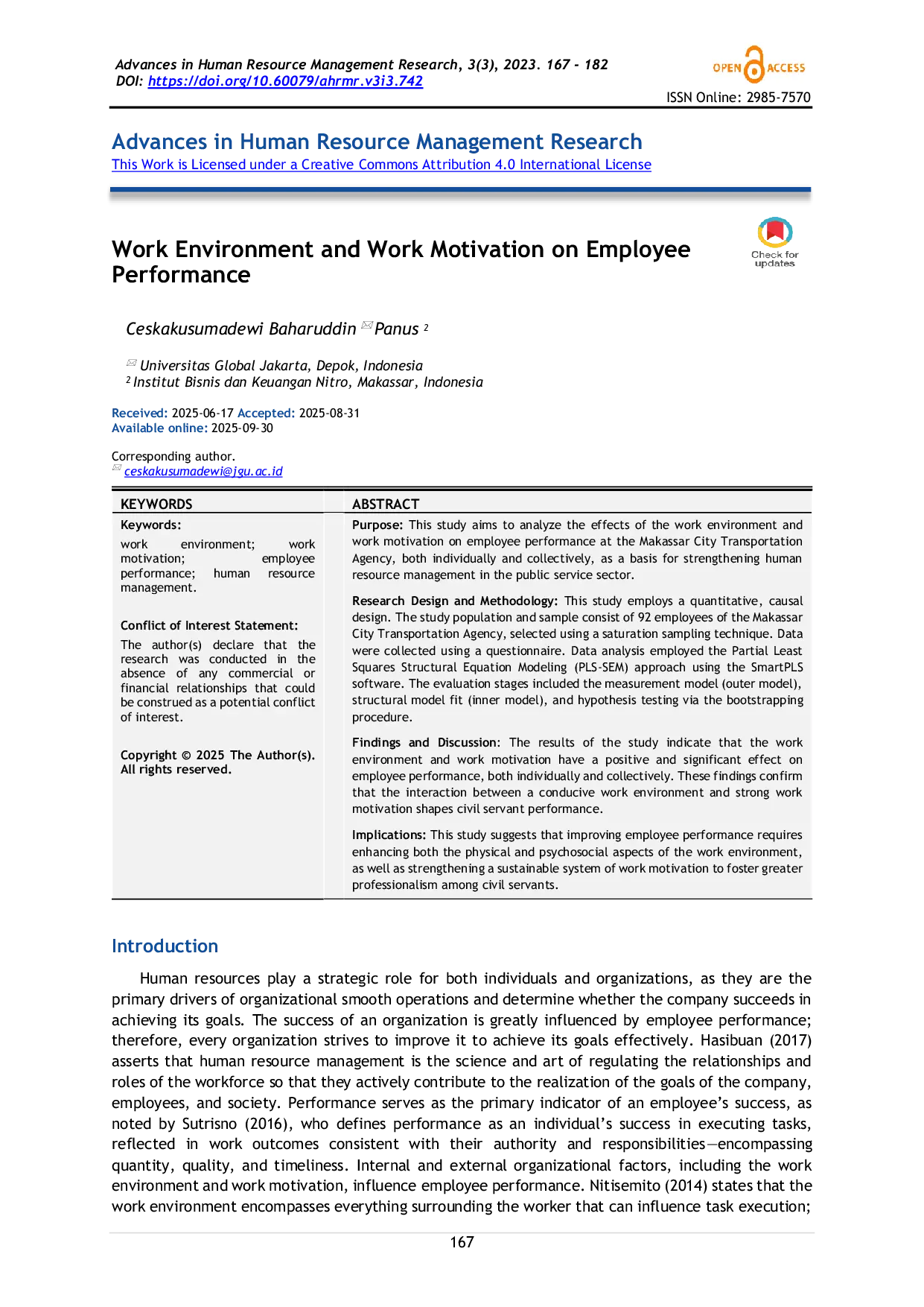 JURIS Work Environment and Work Motivation on Employee Performance