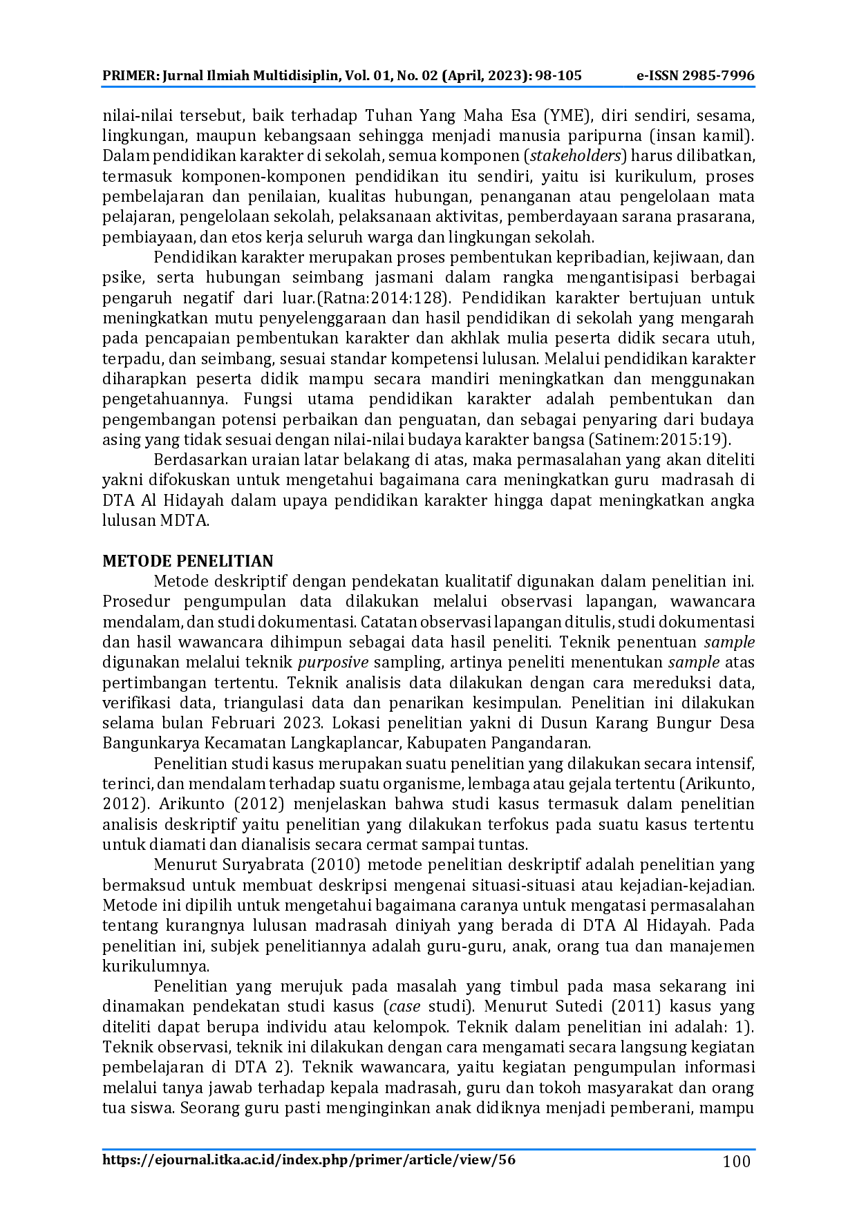 juris Peningkatan Guru Madrasah dalam Upaya Integrasi Pendidikan Karakter di DTA Al Hidayah Desa Bangunkarya