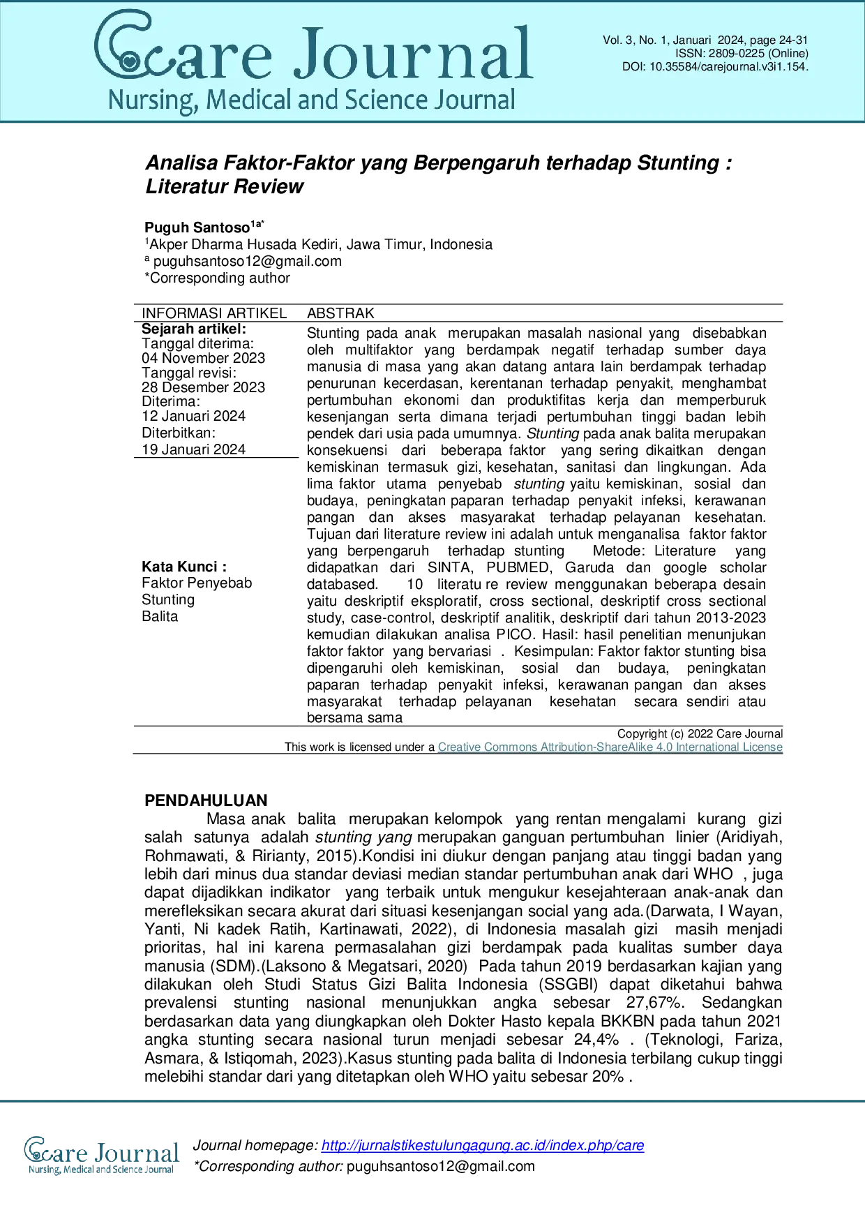 JURIS Analisa Faktor Faktor yang Berpengaruh terhadap Stunting Literatur Review