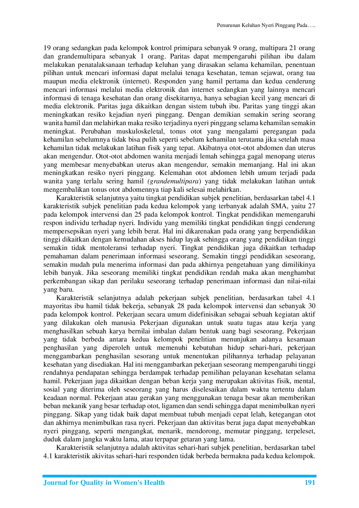 JURIS Penurunan Keluhan Nyeri Pinggang Pada Ibu Hamil menggunakan M Health Di Puskesmas Ibrahim Adjie Kota Bandung