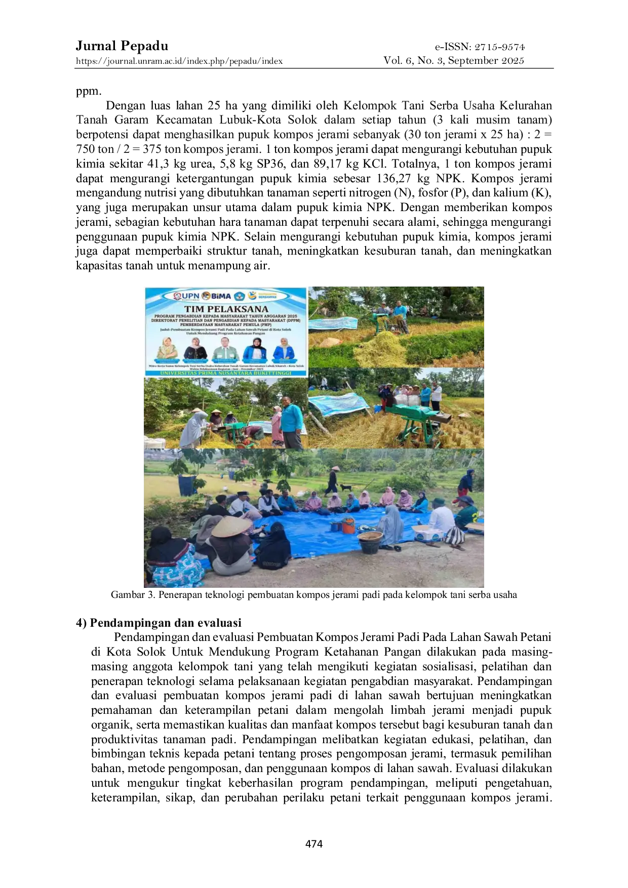 JURIS Pembuatan Kompos Jerami Padi Pada Lahan Sawah Petani Di Kota Solok Untuk Mendukung Program Ketahanan Pangan