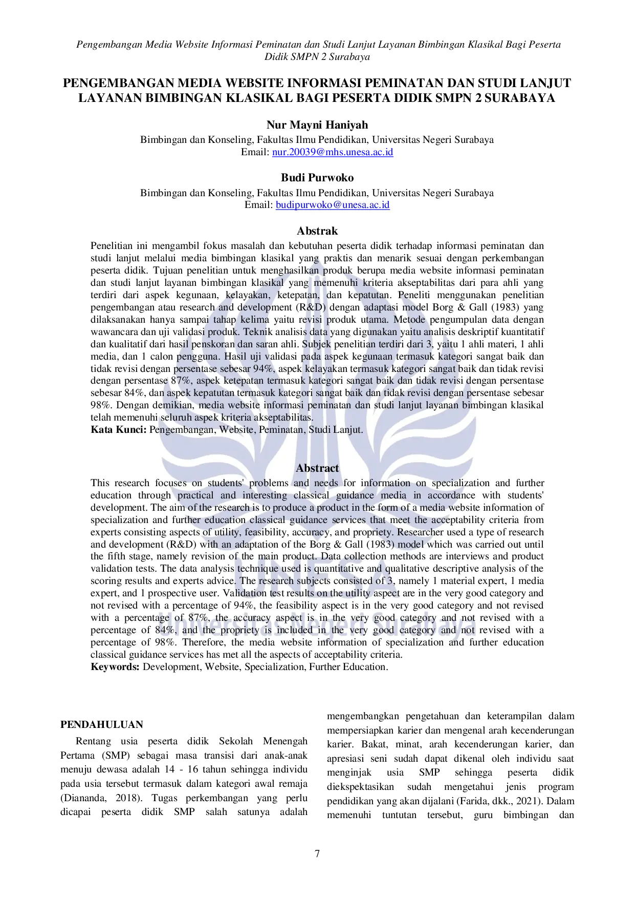 JURIS Pengembangan Media Website Informasi Peminatan dan Studi Lanjut Layanan Bimbingan Klasikal Bagi Peserta Didik SMPN 2 Surabaya