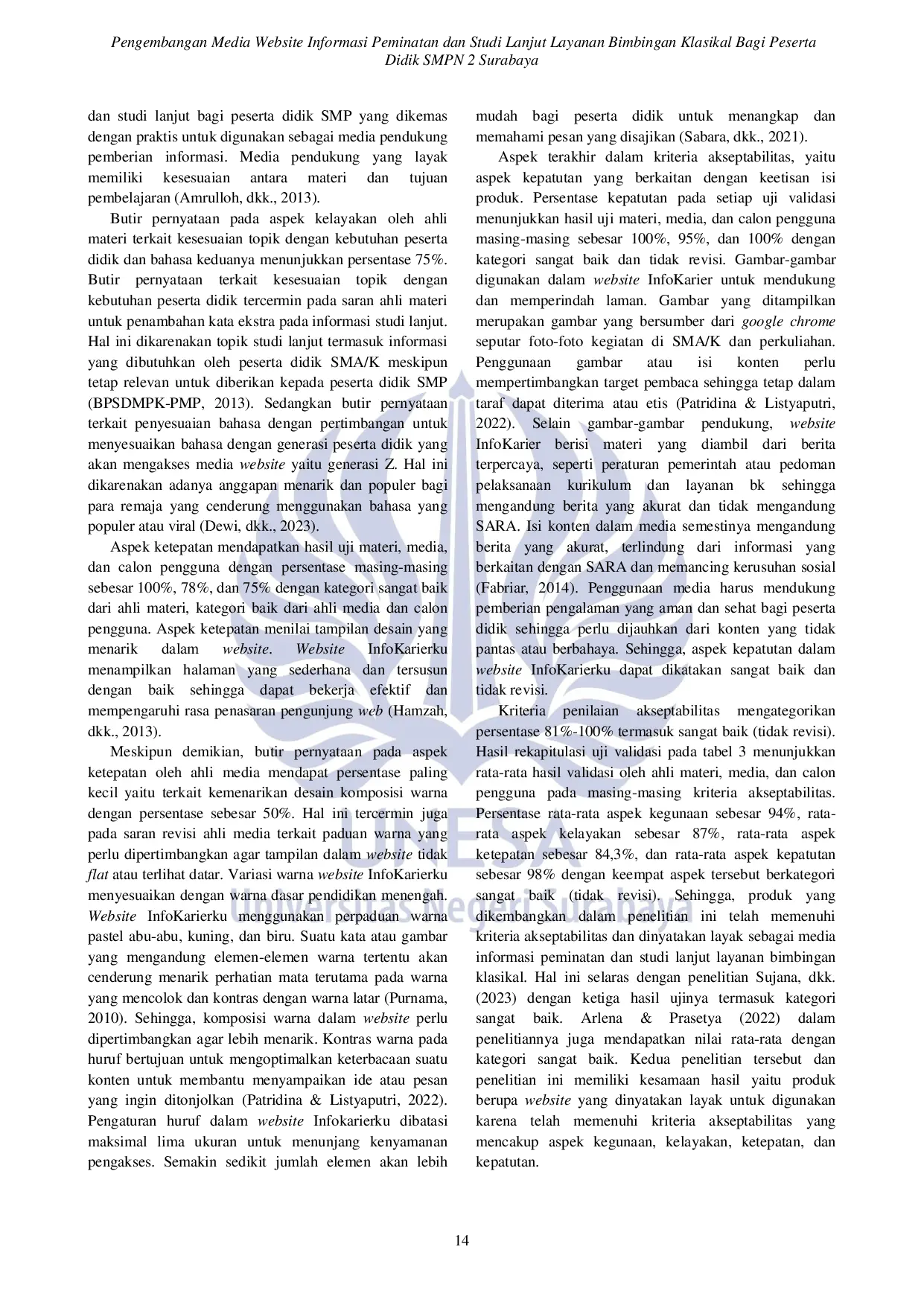 JURIS Pengembangan Media Website Informasi Peminatan dan Studi Lanjut Layanan Bimbingan Klasikal Bagi Peserta Didik SMPN 2 Surabaya