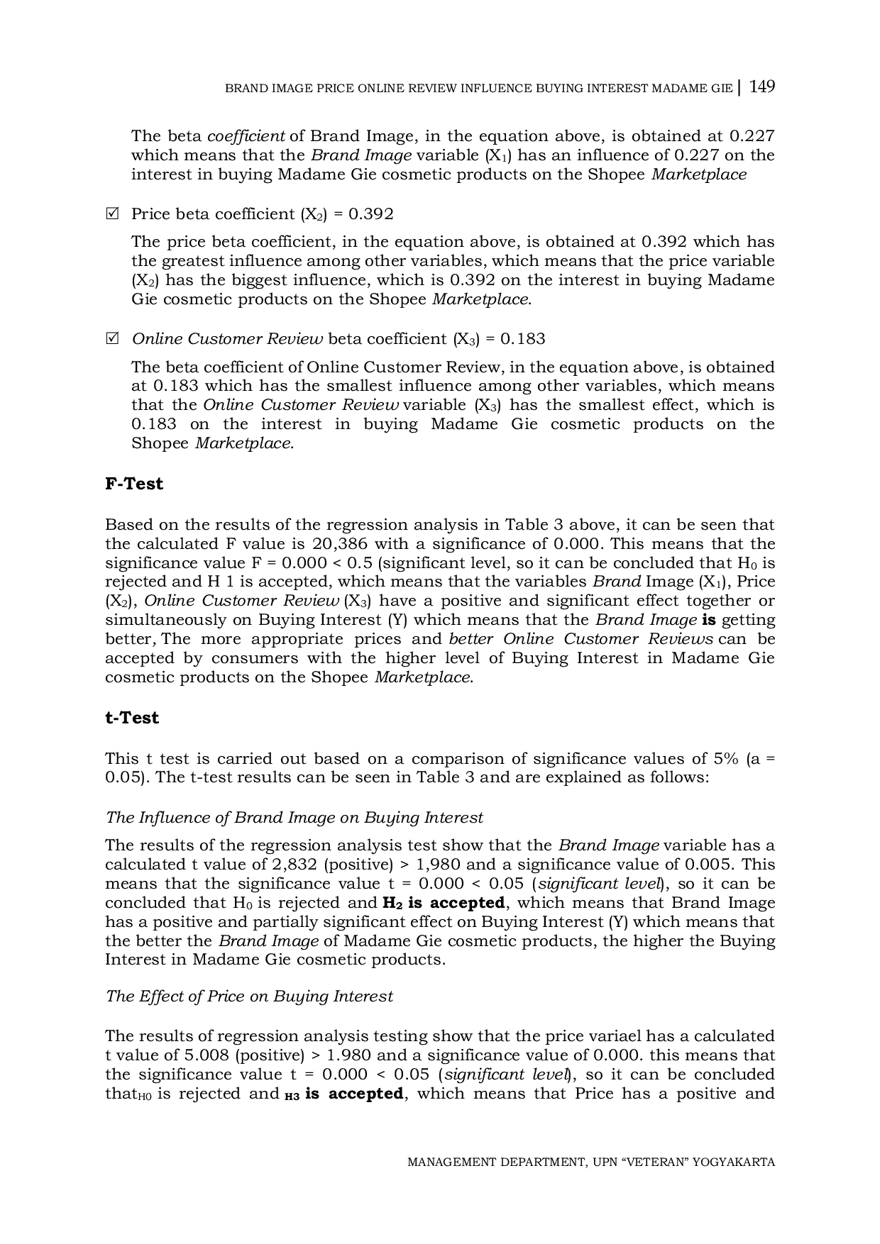 JURIS Influence of Brand Image Price and Online Customer Review on Buying Interest of Madame Gie Cosmetic Consumers on Shopee