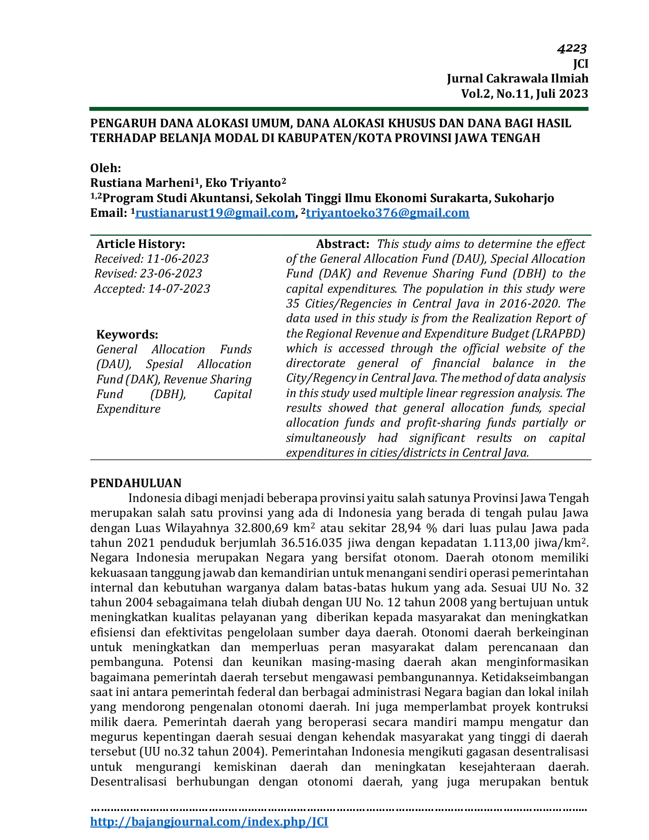 JURIS Pengaruh Dana Alokasi Umum Dana Alokasi Khusus Dan Dana Bagi Hasil Terhadap Belanja Modal Di Kabupaten Kota Provinsi Jawa Tengah