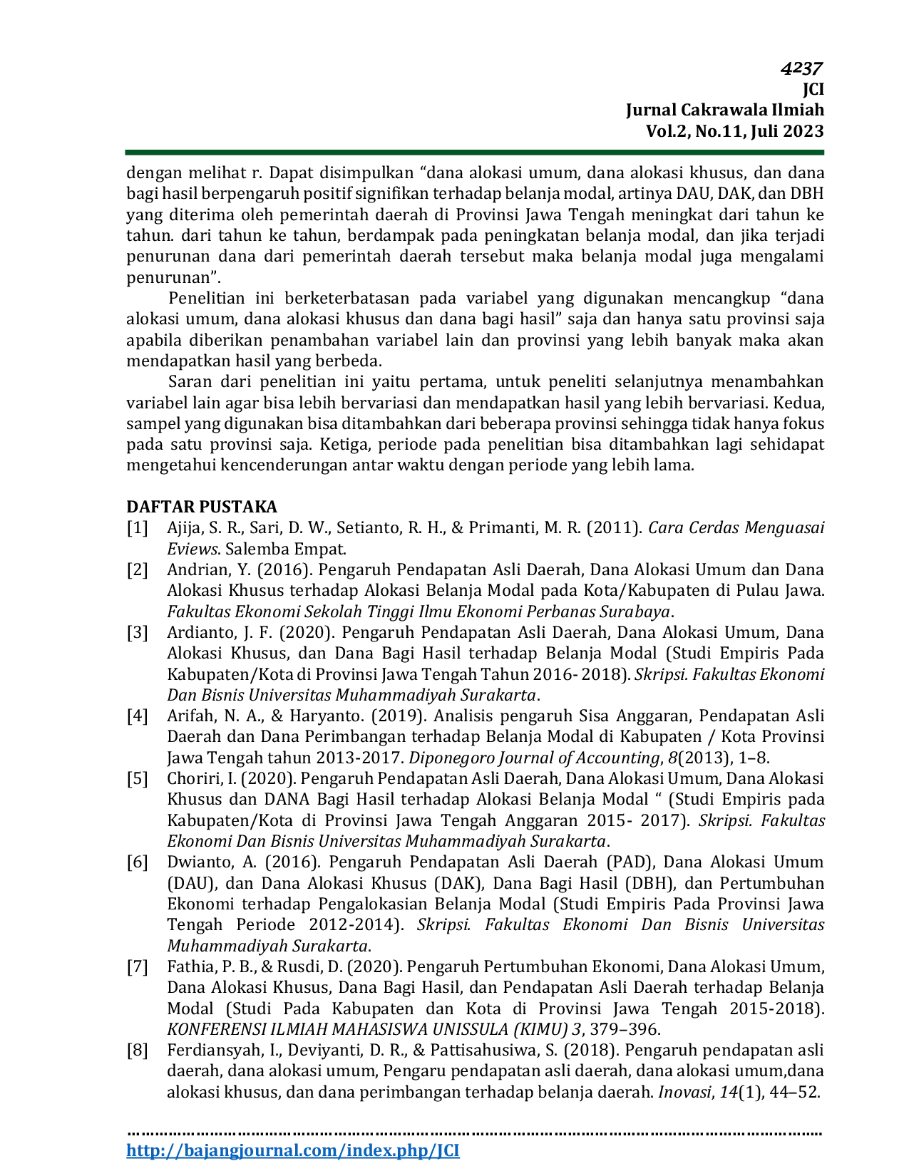 JURIS Pengaruh Dana Alokasi Umum Dana Alokasi Khusus Dan Dana Bagi Hasil Terhadap Belanja Modal Di Kabupaten Kota Provinsi Jawa Tengah