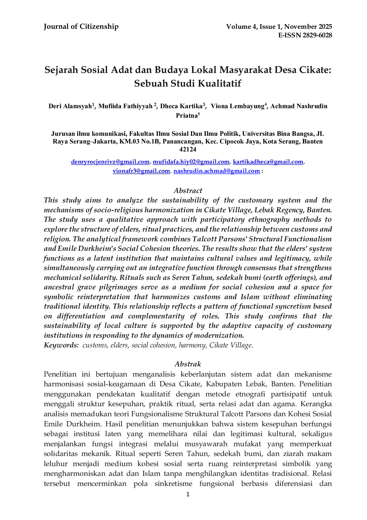 JURIS Sejarah Sosial Adat dan Budaya Lokal Masyarakat Desa Cikate Sebuah Studi Kualitatif
