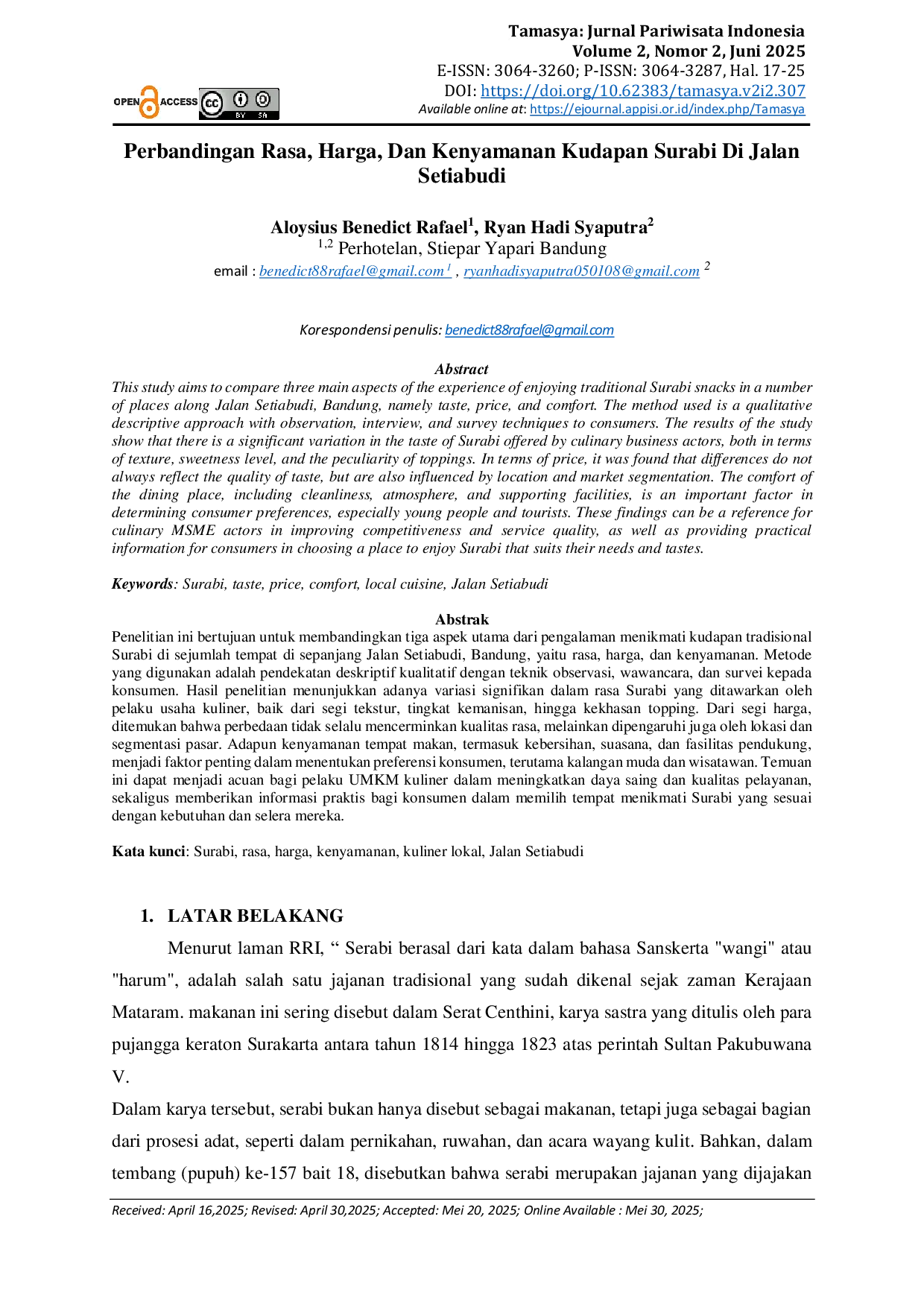 JURIS Perbandingan Rasa Harga Dan Kenyamanan Kudapan Surabi Di Jalan Setiabudi