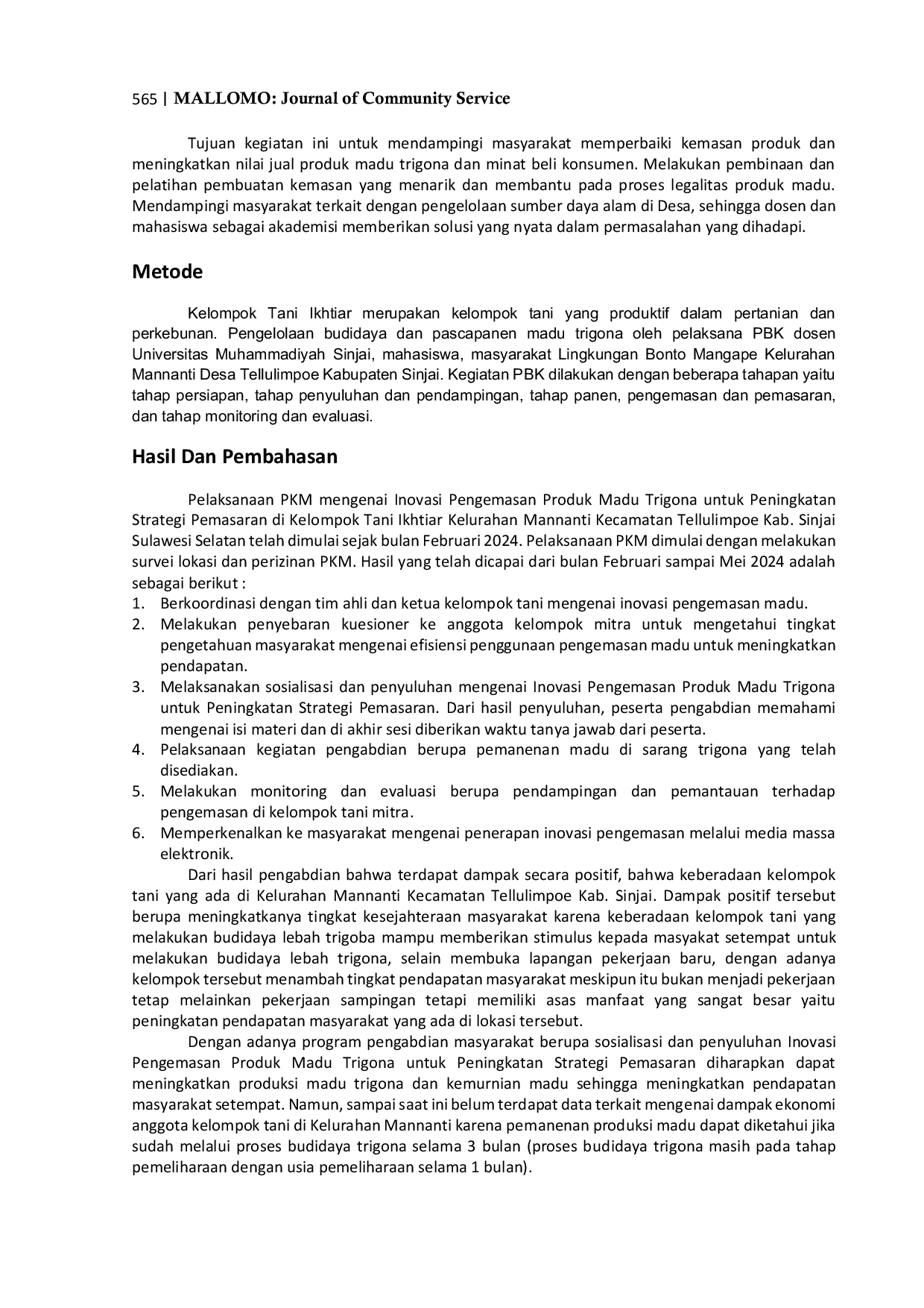 JURIS Inovasi Pengemasan Produk Madu Trigona untuk Peningkatan Strategi Pemasaran