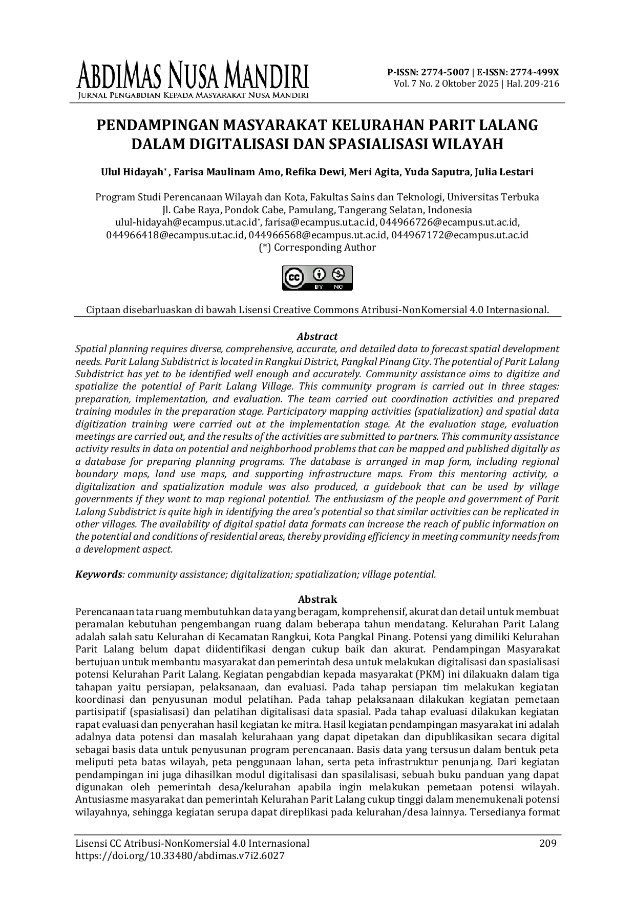 JURIS Pendampingan Masyarakat Kelurahan Parit Lalang Dalam Digitalisasi Dan Spasialisasi Wilayah