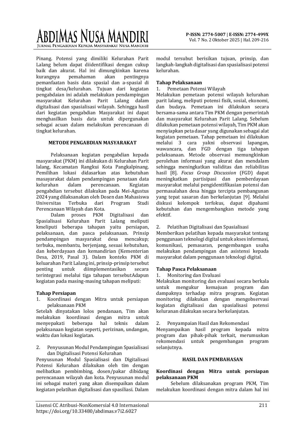 JURIS Pendampingan Masyarakat Kelurahan Parit Lalang Dalam Digitalisasi Dan Spasialisasi Wilayah
