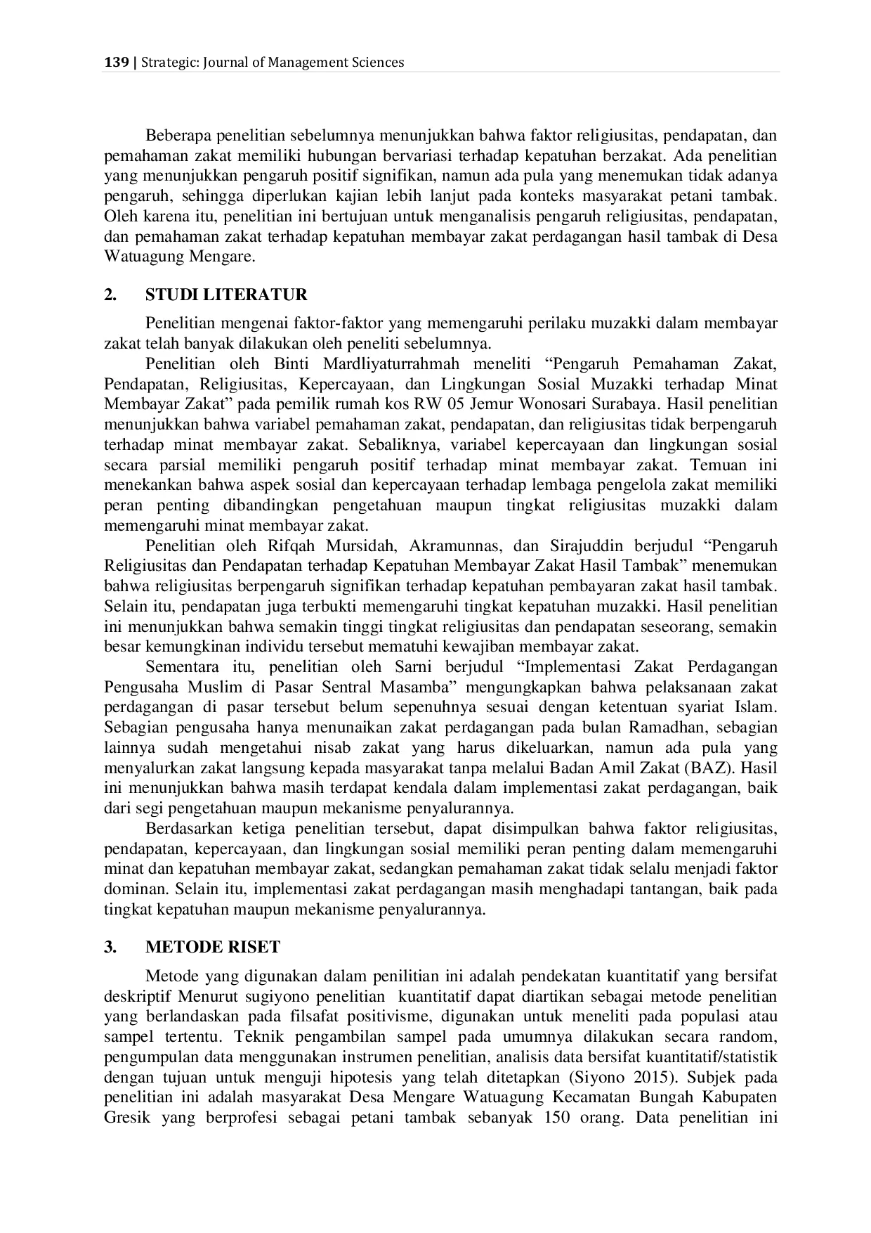 JURIS PENGARUH RELIGIUSITAS PENDAPATAN DAN PEMAHAMAN ZAKAT TERHADAP KEPATUHAN PEMBAYARAN ZAKAT PERDAGANGAN HASIL TAMBAK Studi pada Petani Tambak Bandeng di Desa Watuagung Kecamatan Bungh Kabupaten Gresi