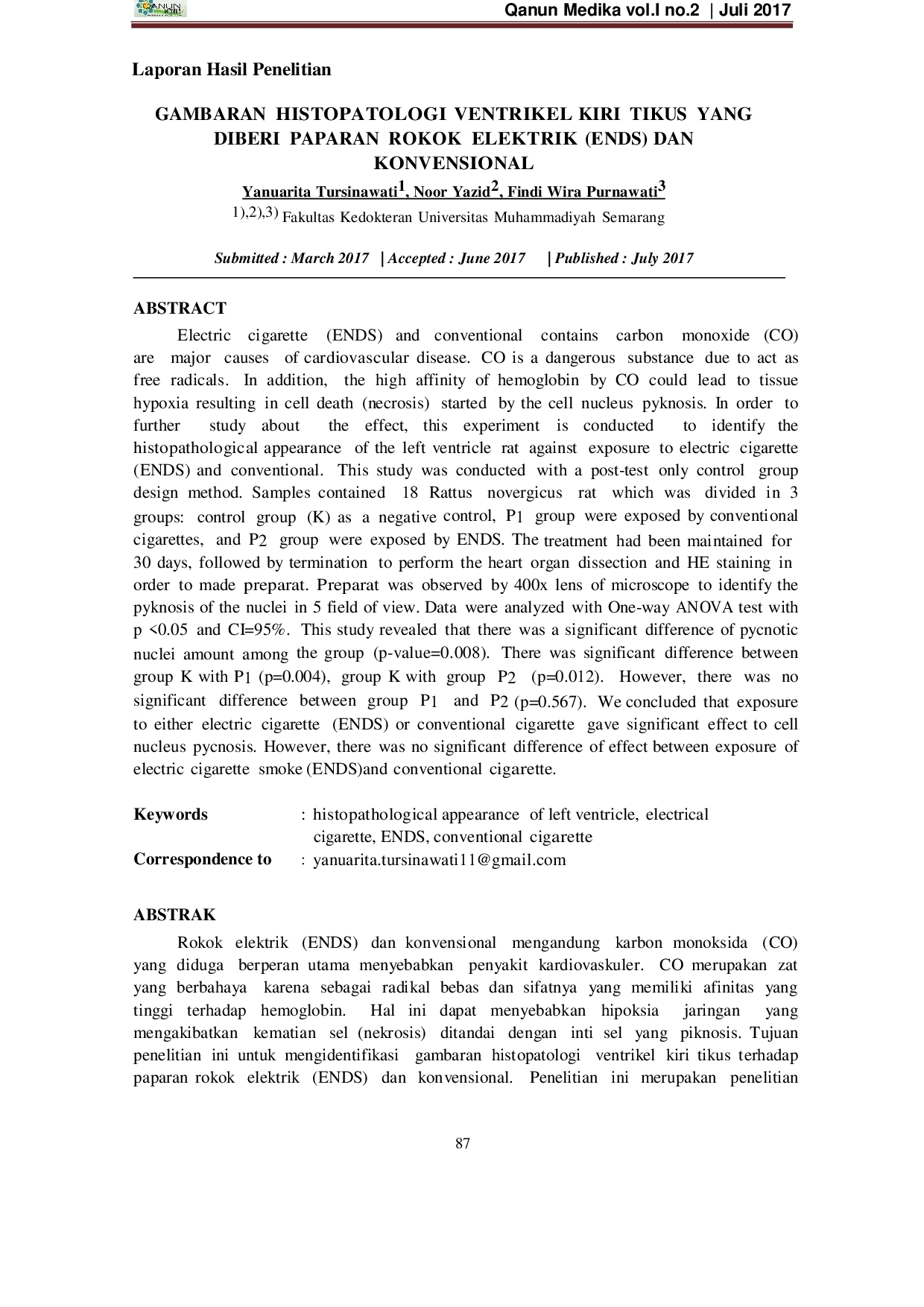 JURIS Gambaran Histopatologi Ventrikel Kiri Tikus Yang Diberi Paparan Rokok Elektrik ENDS Dan Konvensional