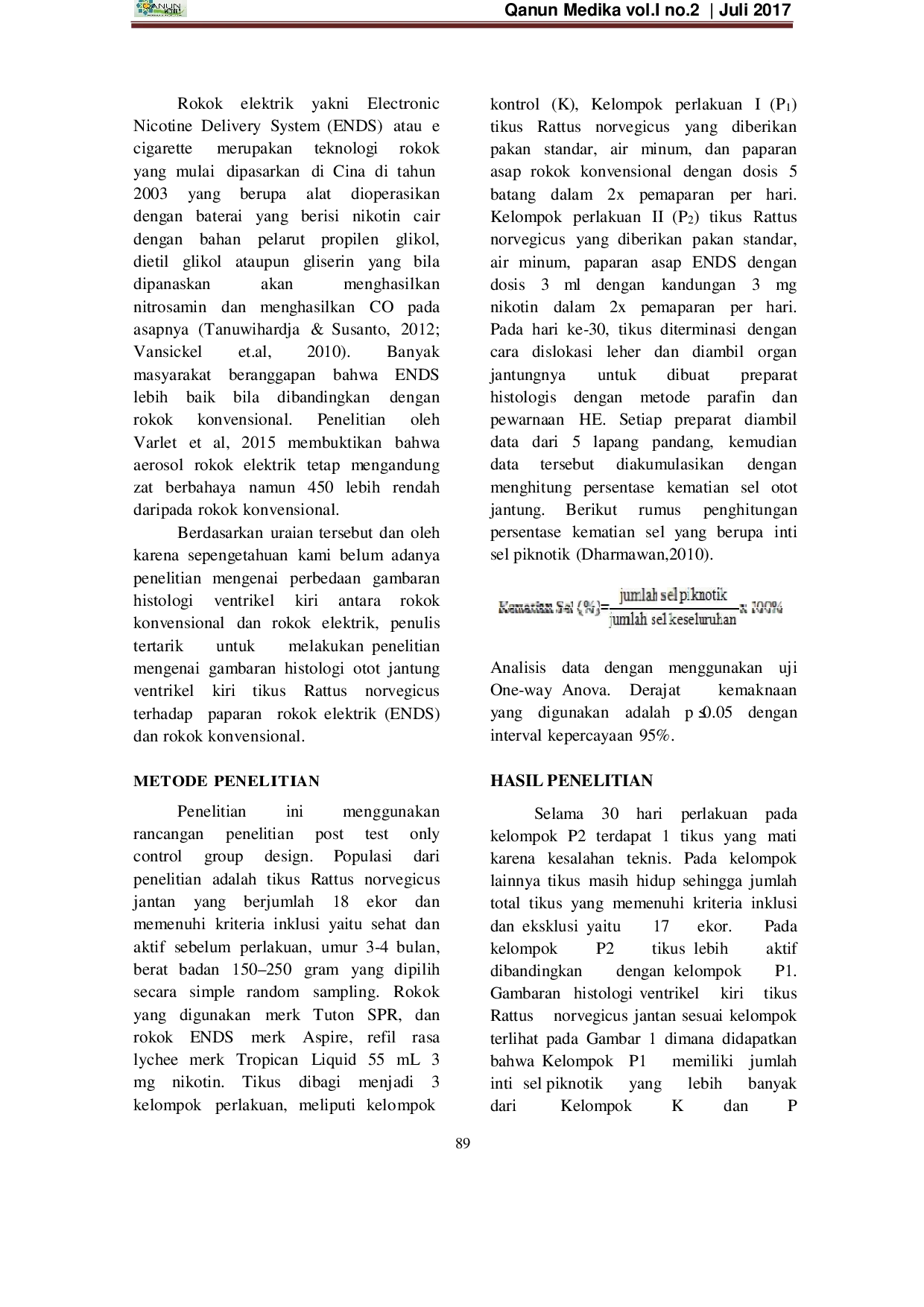 JURIS Gambaran Histopatologi Ventrikel Kiri Tikus Yang Diberi Paparan Rokok Elektrik ENDS Dan Konvensional