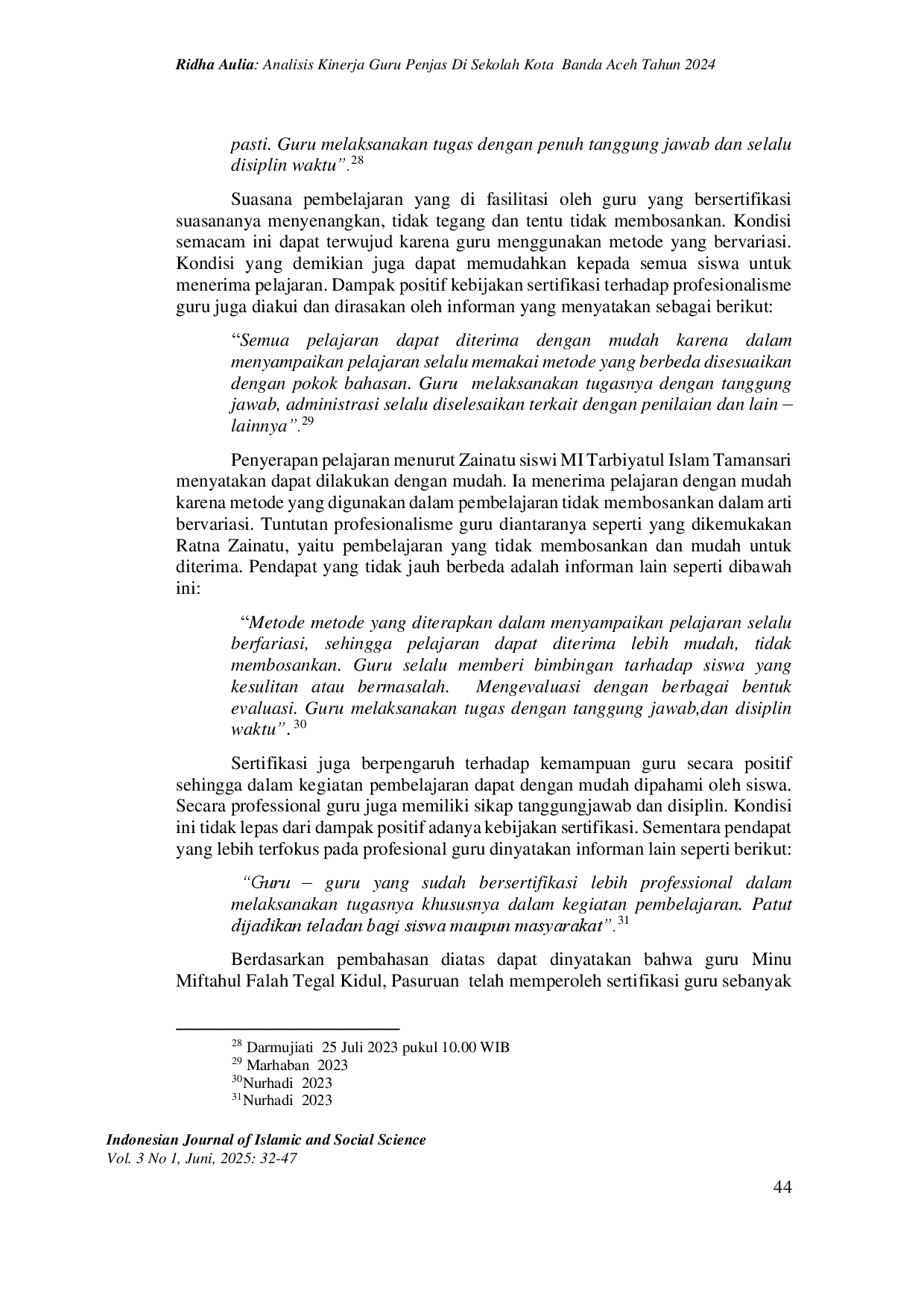 juris Analisis Kinerja Guru Penjas Di Sekolah Kota Banda Aceh Tahun 2024