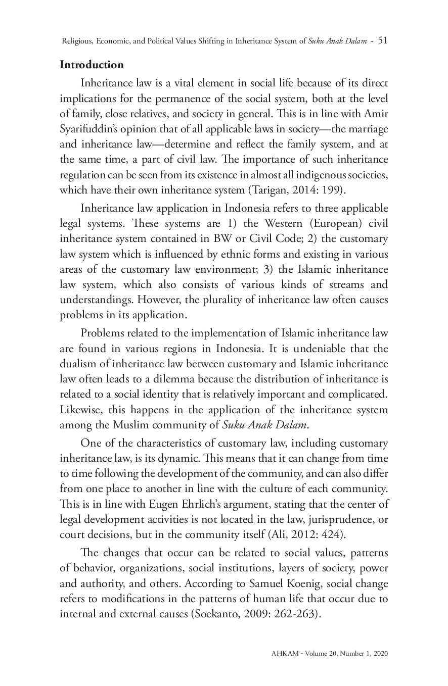 JURIS Religious Economic and Political Values Shifting in Inheritance System of Suku Anak Dalam