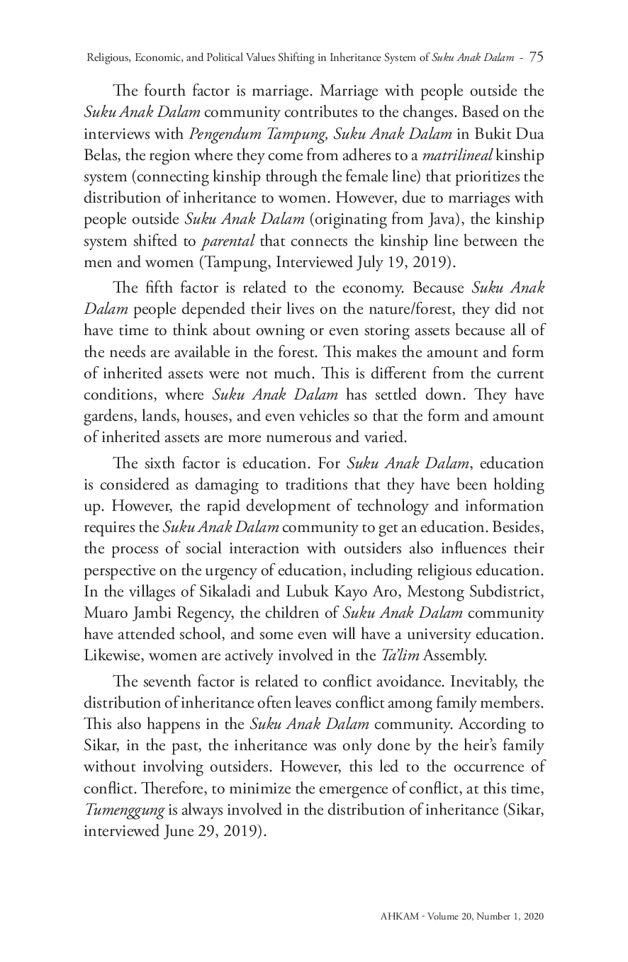 JURIS Religious Economic and Political Values Shifting in Inheritance System of Suku Anak Dalam