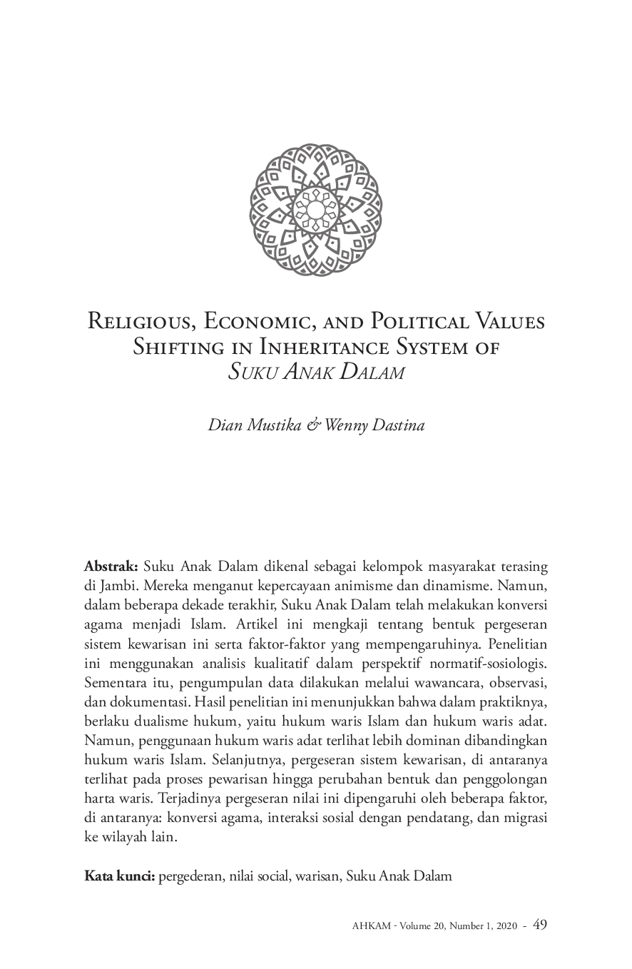 JURIS Religious Economic and Political Values Shifting in Inheritance System of Suku Anak Dalam