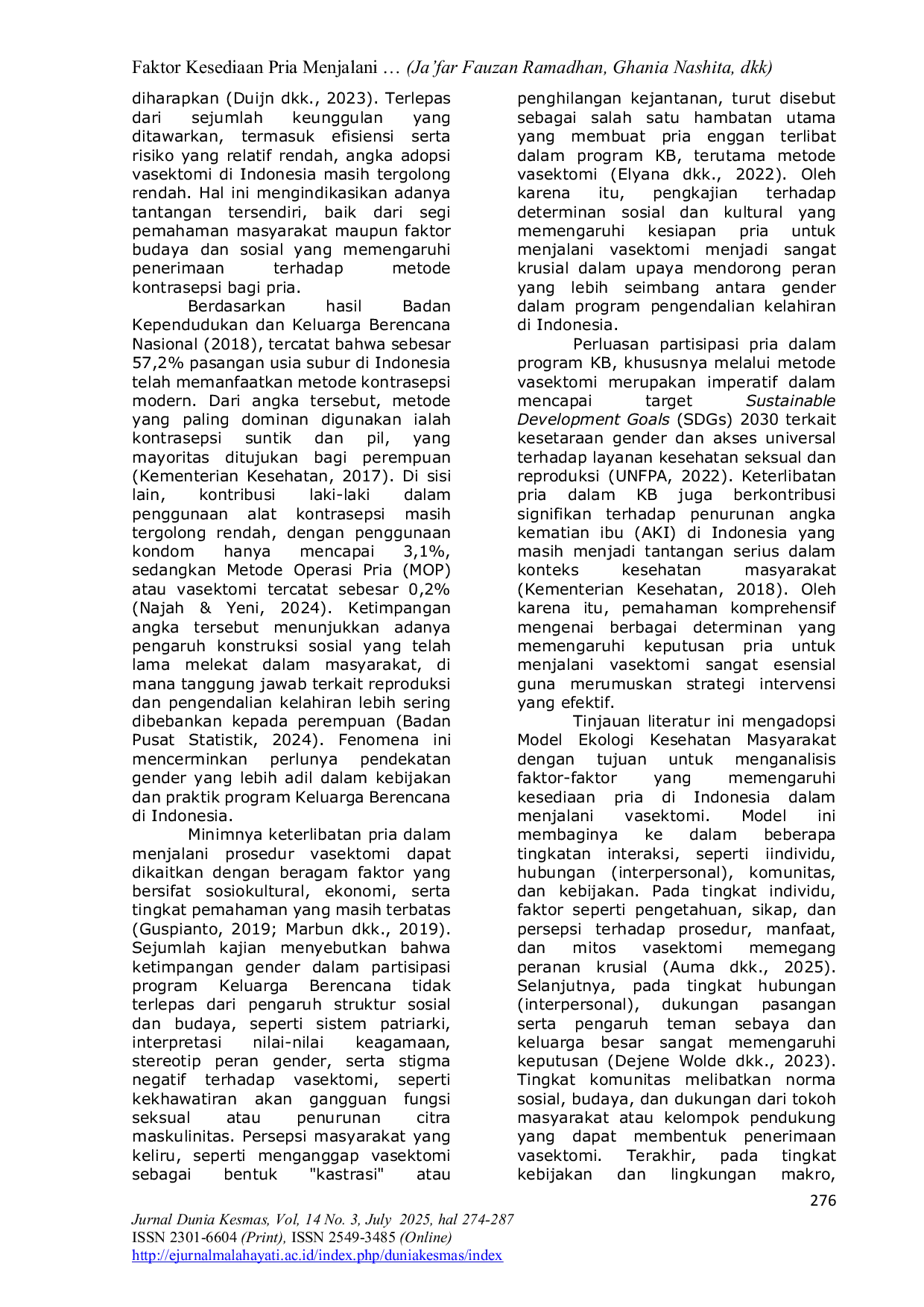 JURIS Factors Influencing Men s Willingness to Undergo Vasectomy in Indonesia Based on the Ecological Model A Literature Review