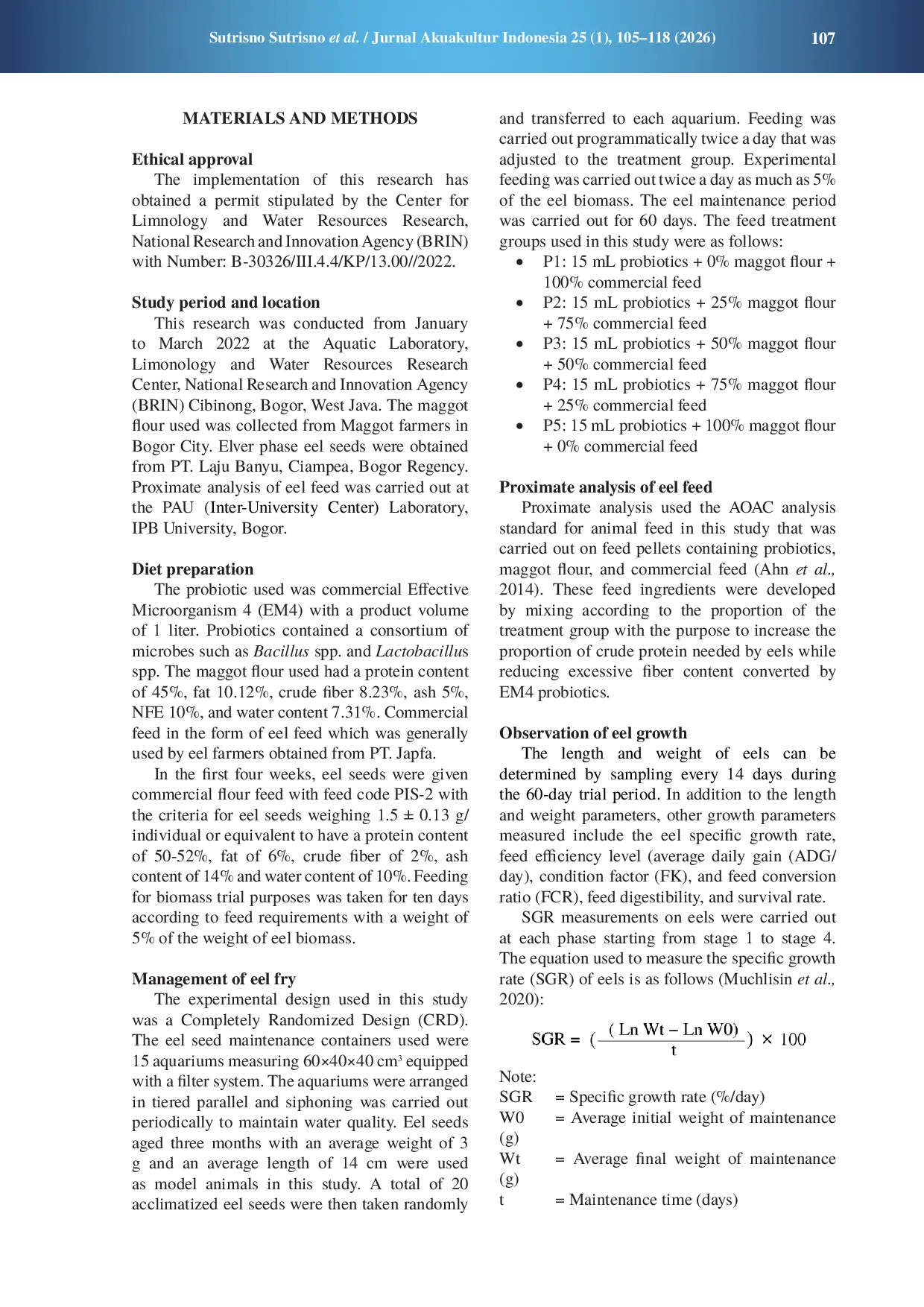 JURIS Maggot and probiotic feed supplementation on growth performance and intestinal microbiota in Anguilla bicolor bicolor