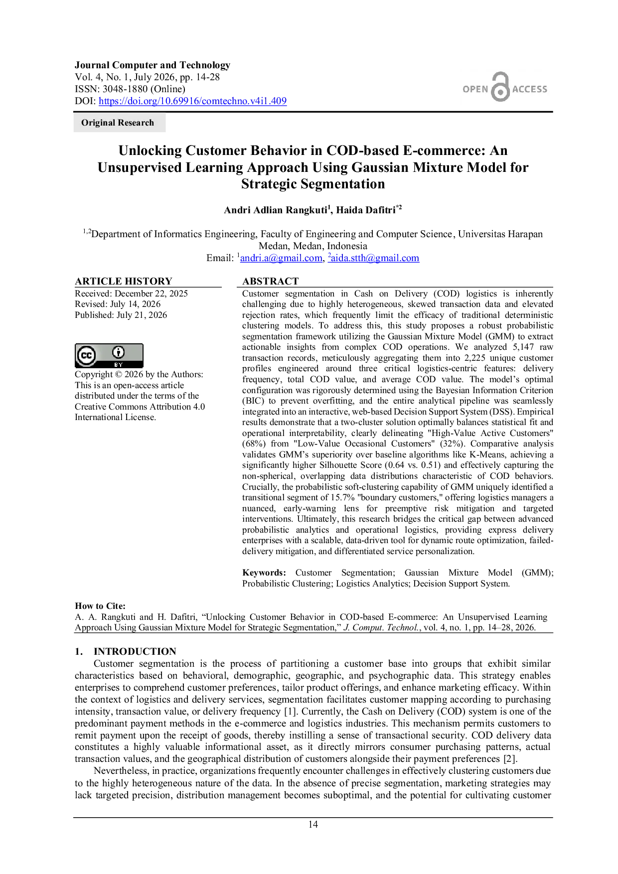 JURIS Unlocking Customer Behavior in COD based E commerce An Unsupervised Learning Approach Using Gaussian Mixture Model for Strategic Segmentation