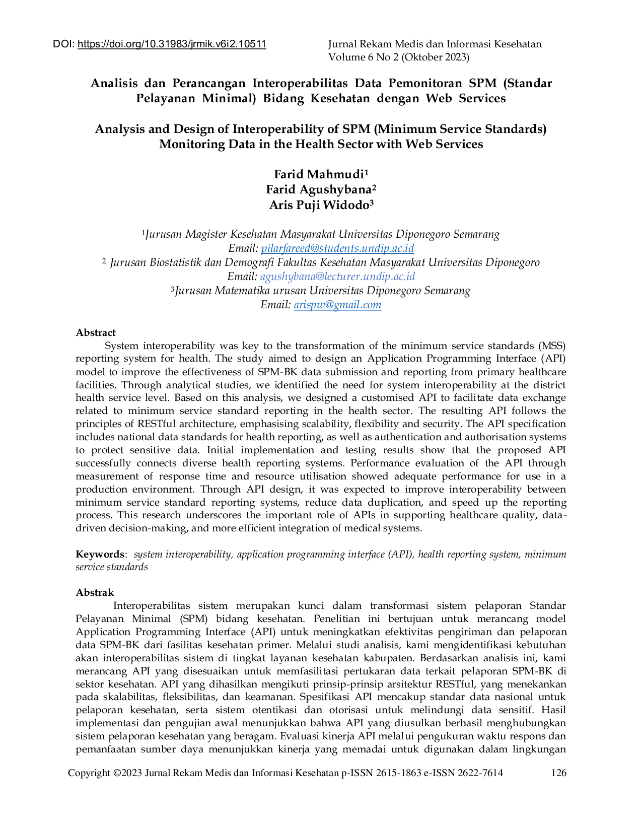 JURIS Analisis dan Perancangan Interoperabilitas Data Pemonitoran SPM Standar Pelayanan Minimal Bidang Kesehatan dengan Web Services
