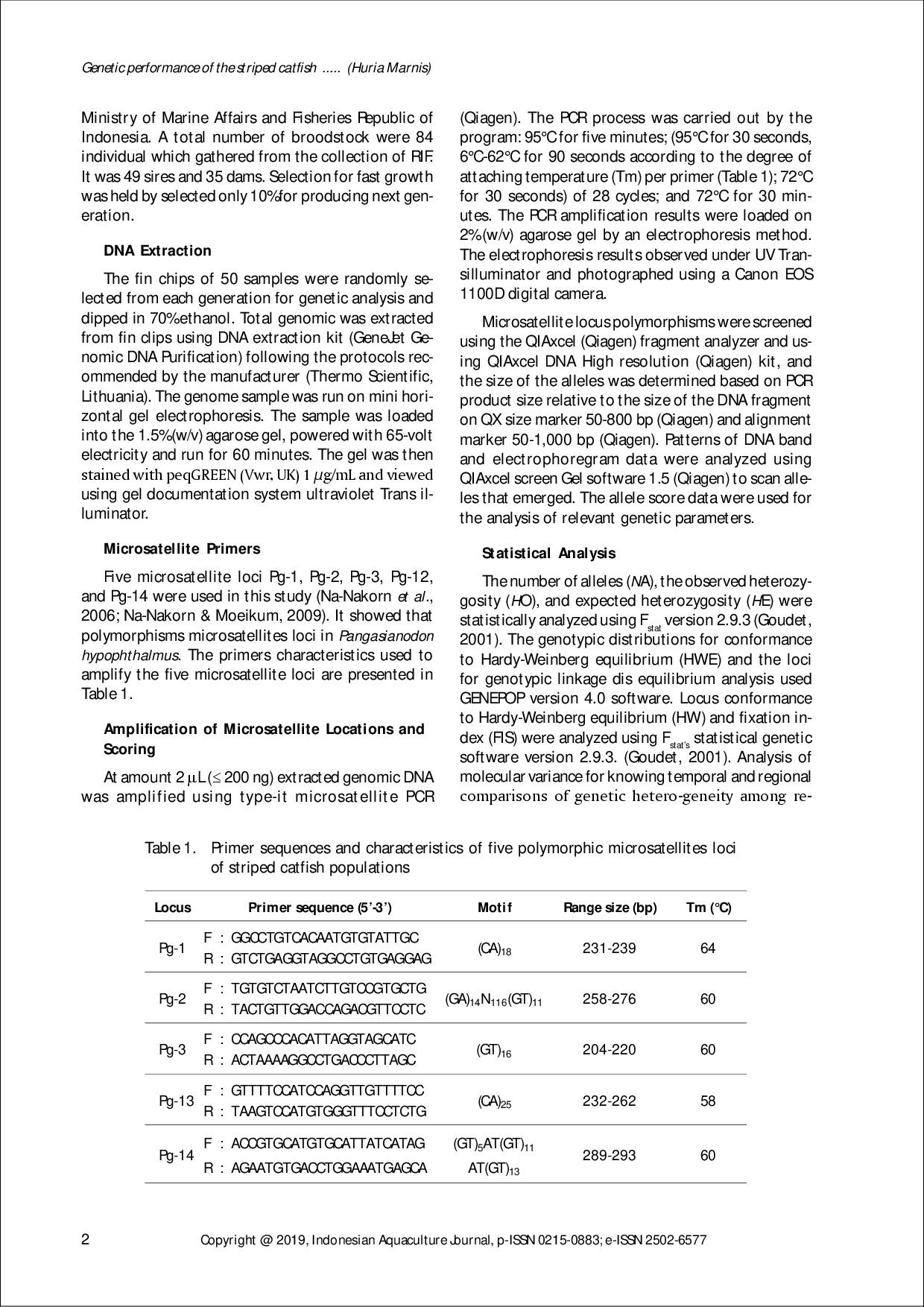 juris GENETIC PERFORMANCE OF THE STRIPED CATFISH Pangasianodon hypophthalmus Sauvage 1878 POPULATION DERIVED FROM SELECTIVE BREEDING