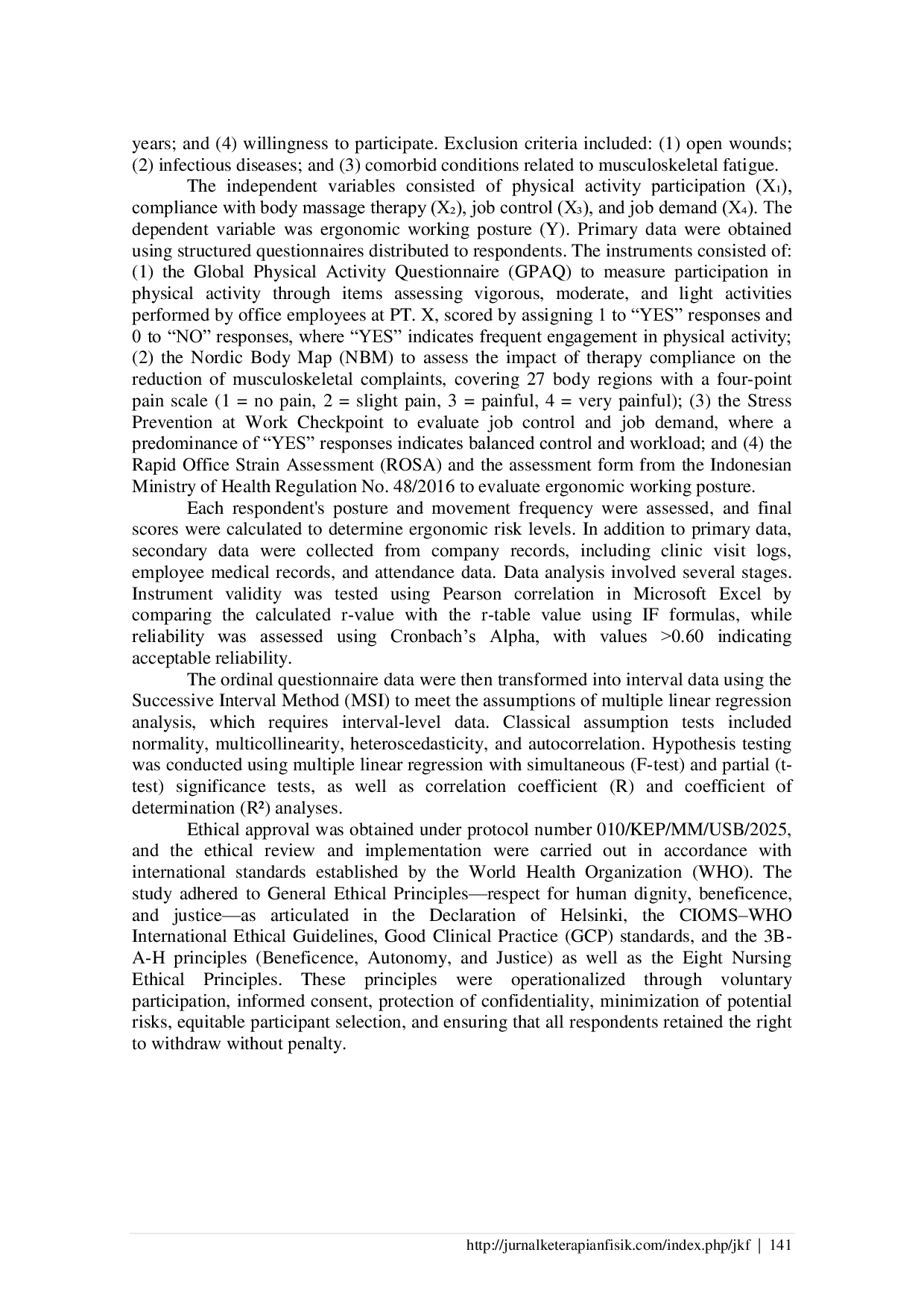 JURIS Effect of Activity Massage Job Control Demand on Ergonomic Posture of Office Workers