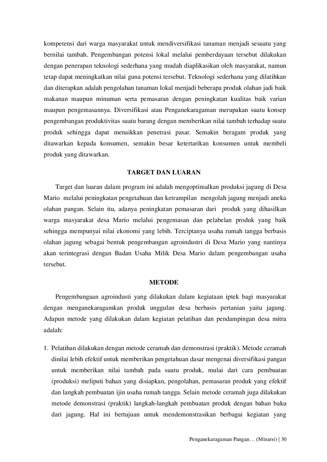 JURIS Penganekaragaman Pangan Olahan Jagung Manis Sebagai Upaya Pengembangan Agroindustri di Desa Mario