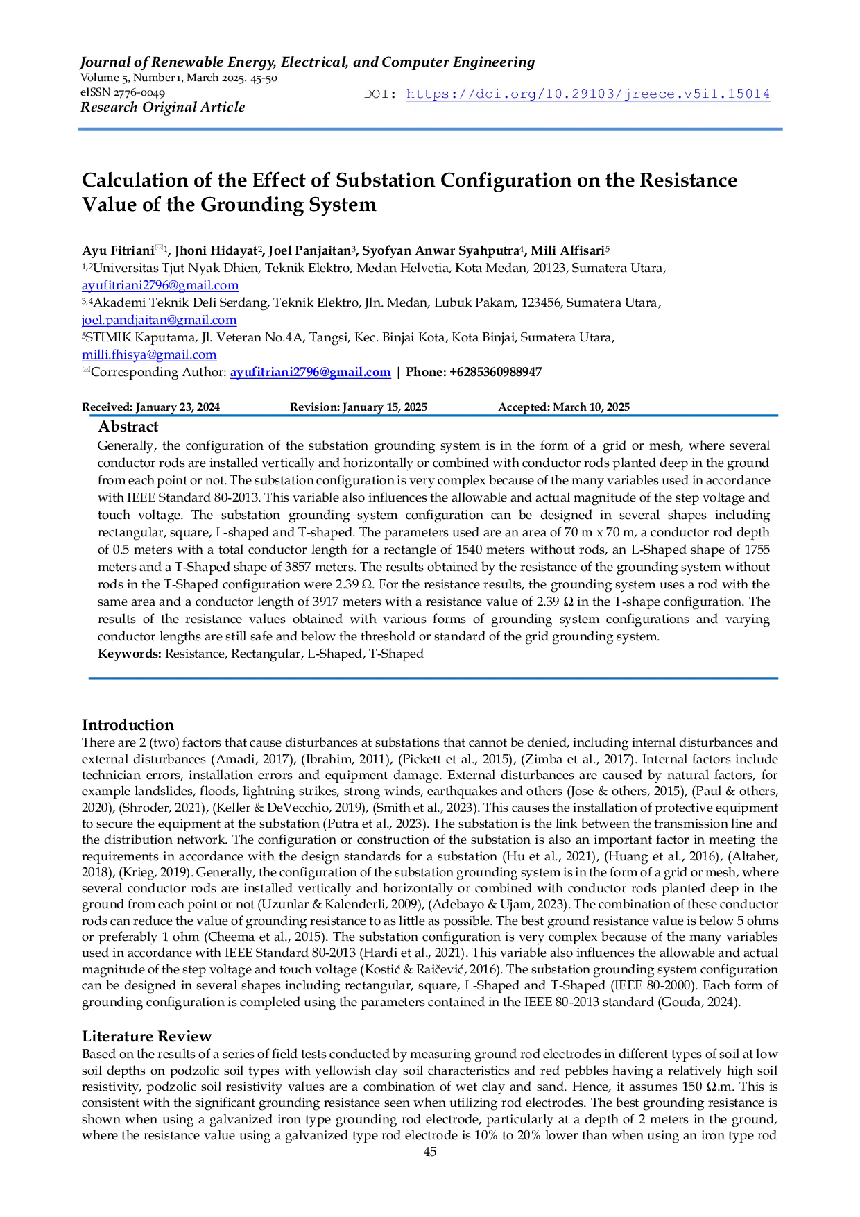 JURIS Calculation of the Effect of Substation Configuration on the Resistance Value of the Grounding System