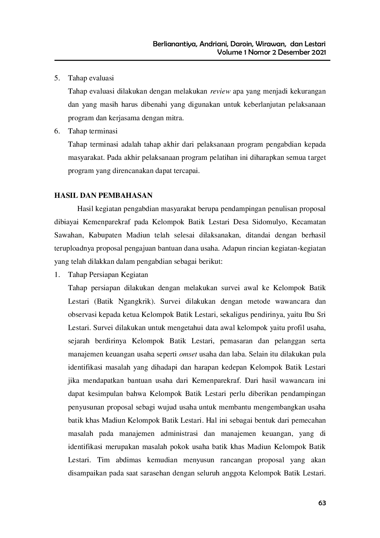 JURIS Pendampingan Penulisan Proposal Pada Kelompok Batik Lestari Di Desa Sidomulyo Kabupaten Madiun