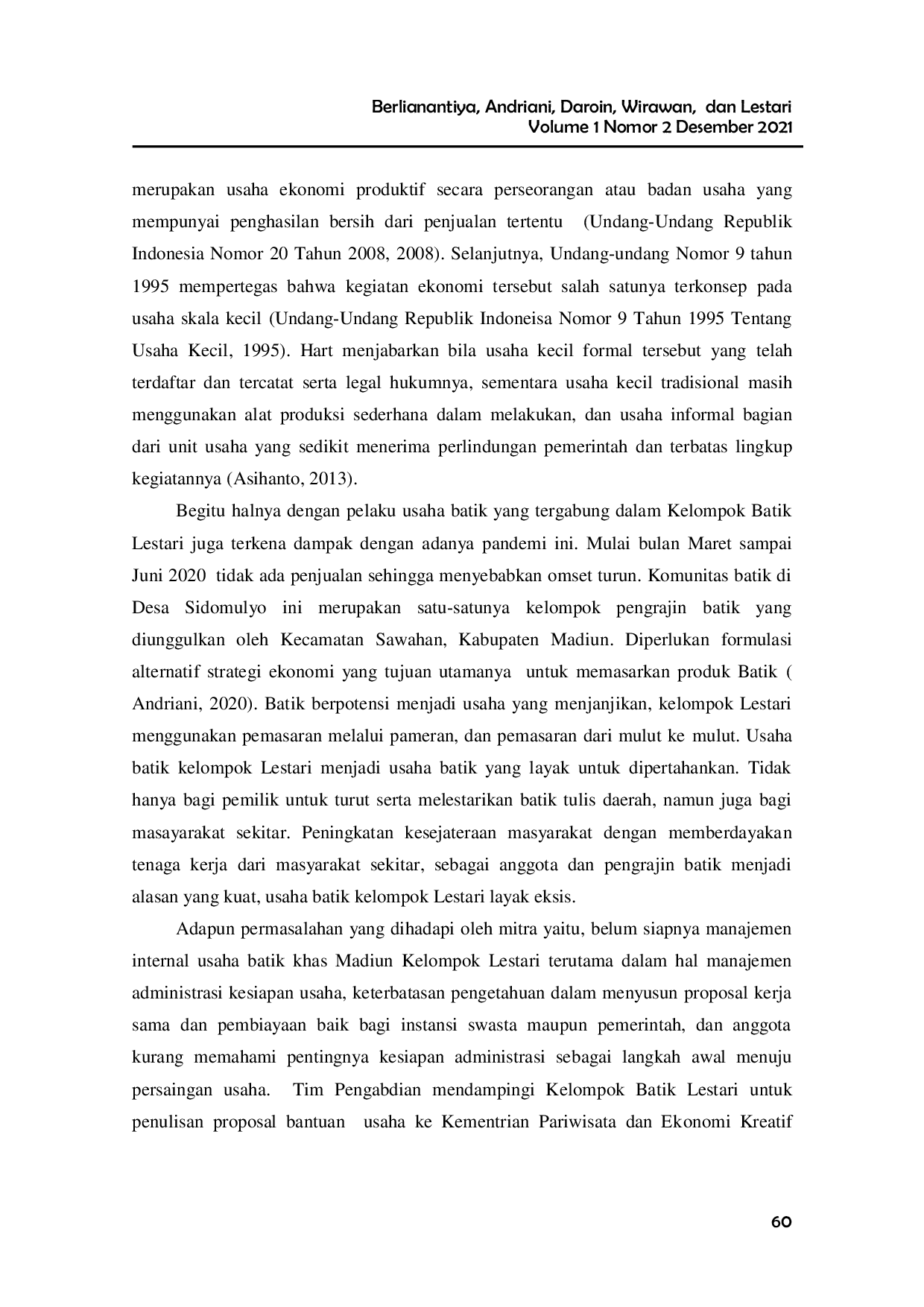 JURIS Pendampingan Penulisan Proposal Pada Kelompok Batik Lestari Di Desa Sidomulyo Kabupaten Madiun