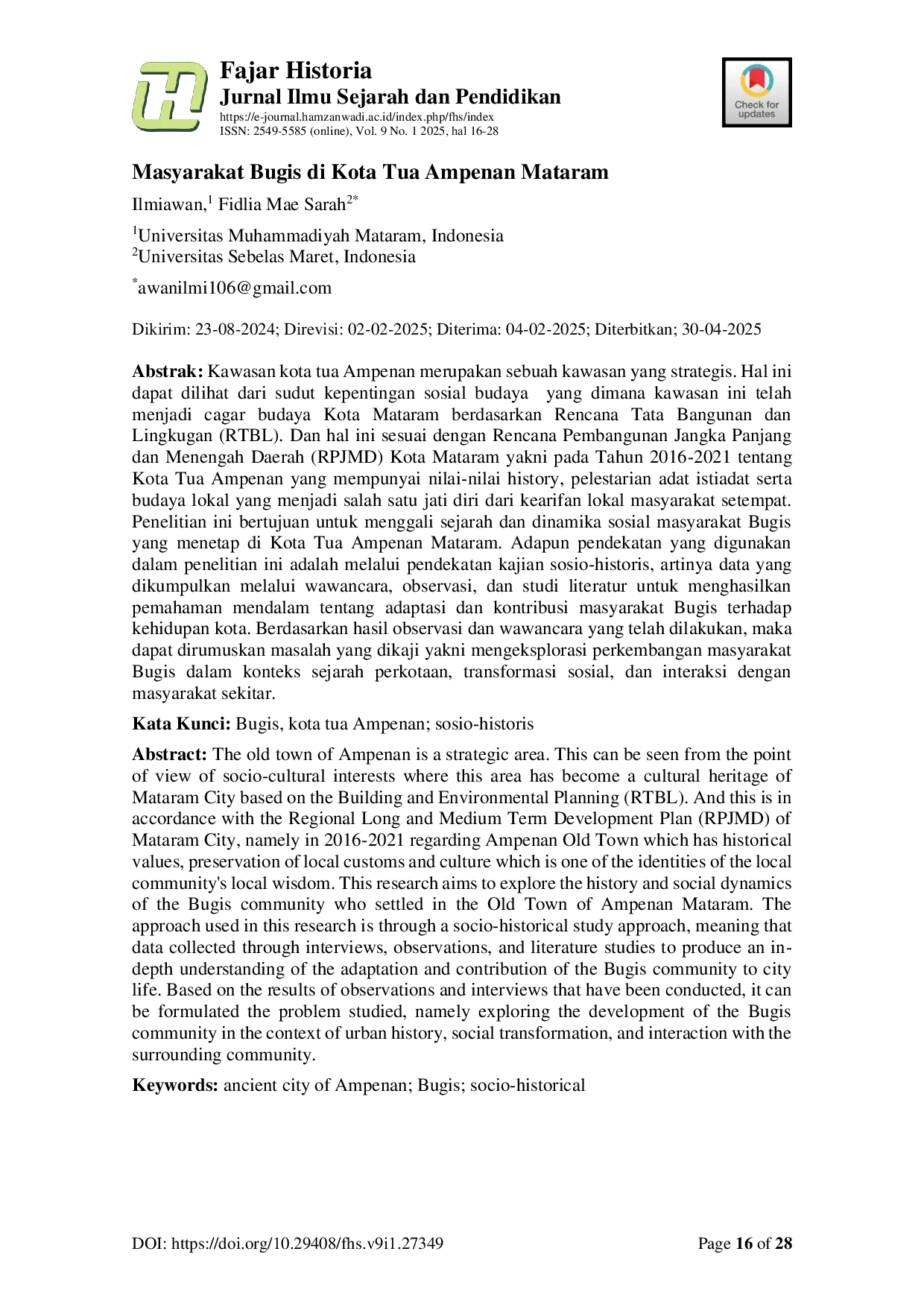 JURIS Masyarakat Bugis di Kota Tua Ampenan Mataram