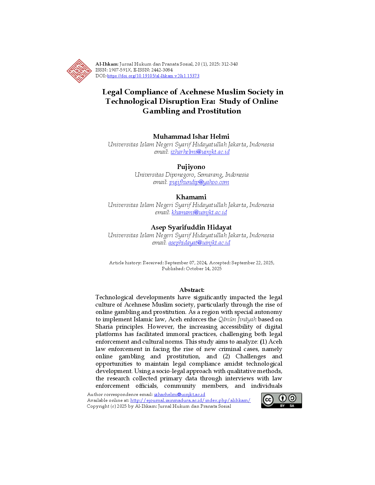 juris Legal Compliance of Acehnese Muslim Society in Technological Disruption Era Study of Online Gambling and Prostitution
