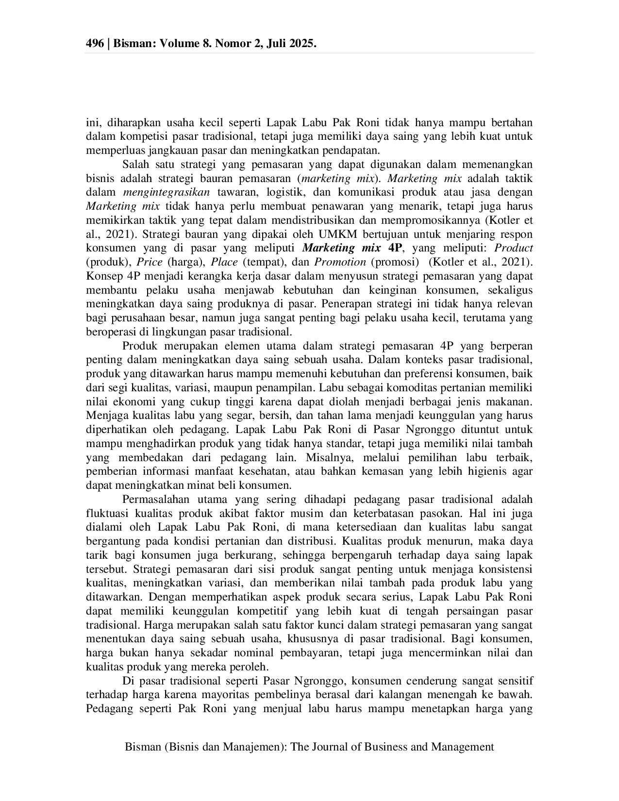 JURIS Strategi Pemasaran 4P Untuk Meningkatkan Daya Saing Pada Lapak Labu Pak Roni Di Pasar Ngronggo