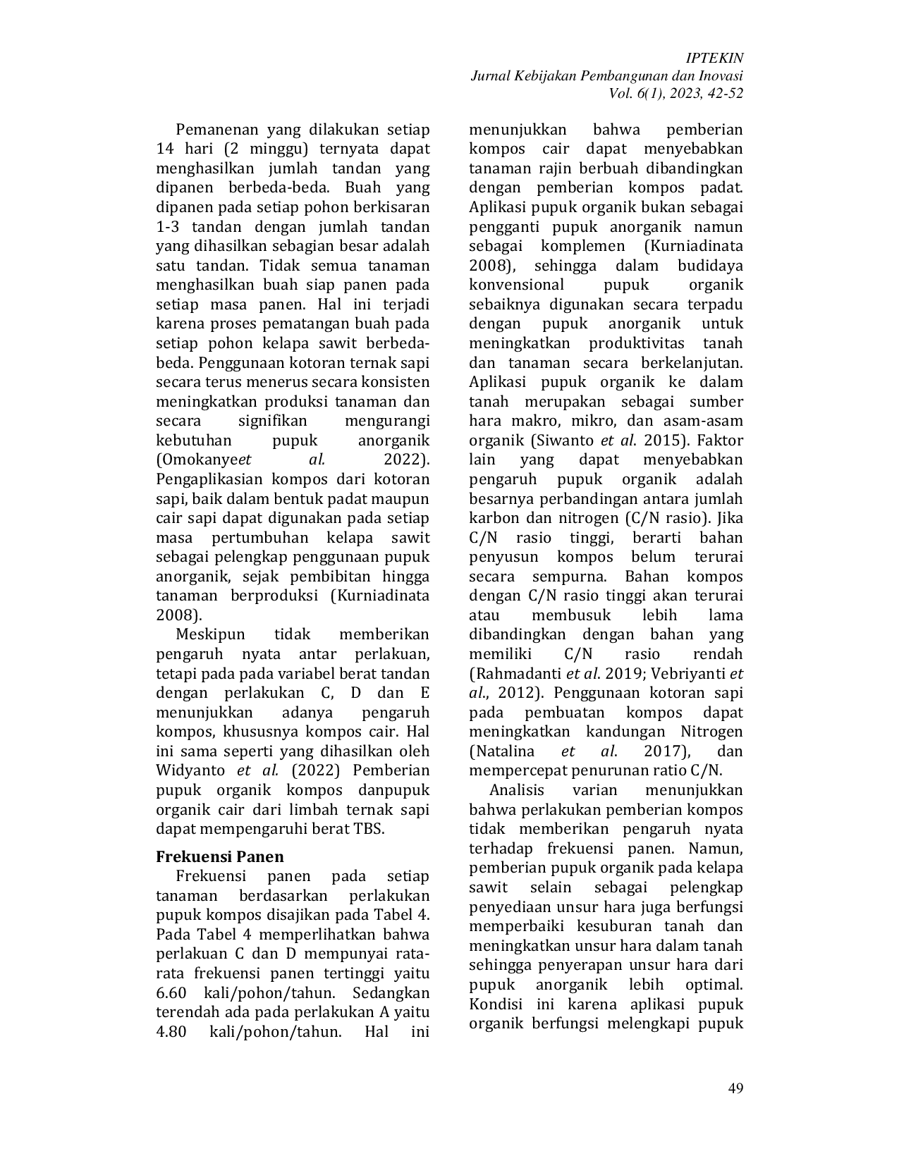 JURIS Penggunaan Pupuk Organik Asal Ternak Sapi Pada Kelapa Sawit Umur 20 Tahun