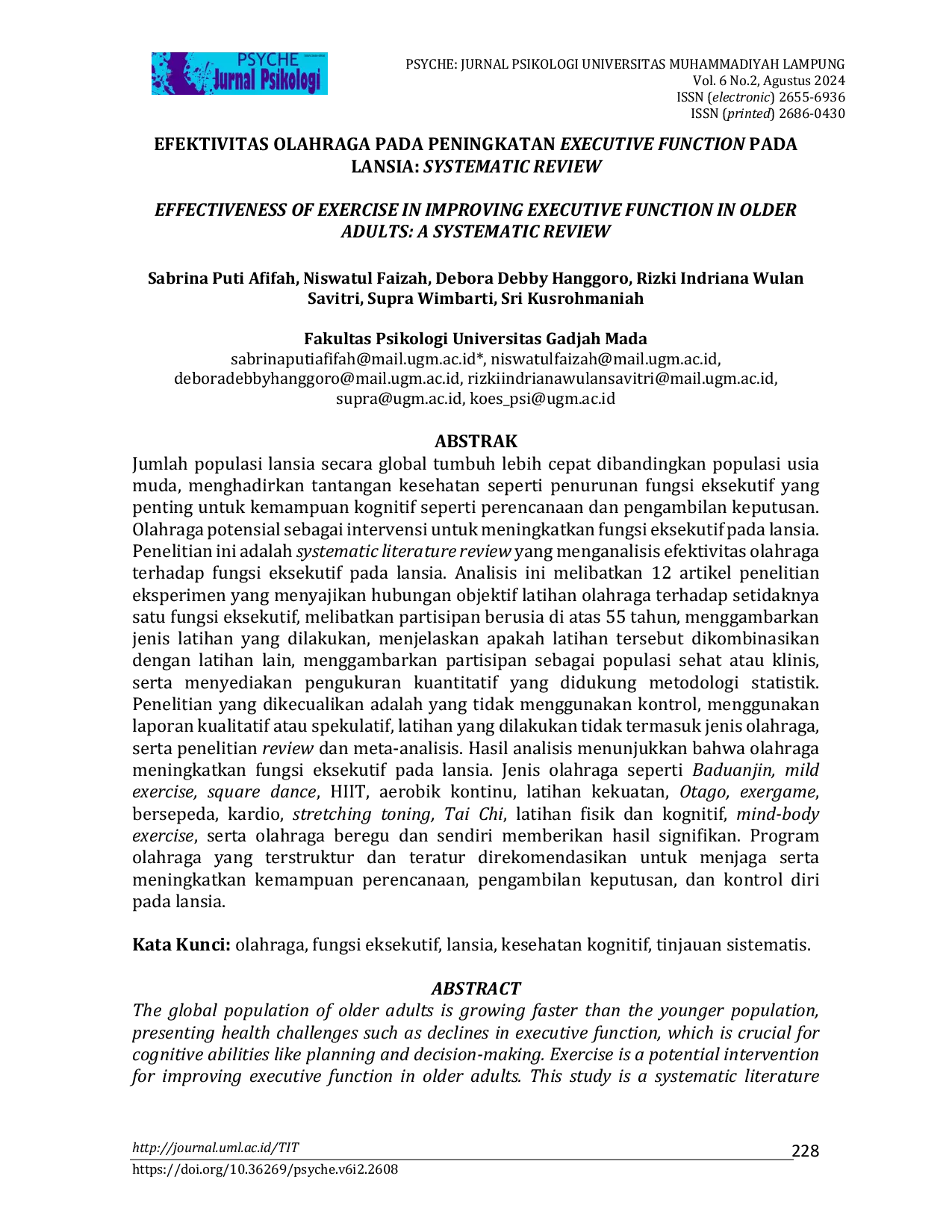 JURIS Efektivitas Olahraga Pada Peningkatan Executive Function Pada Lansia Systematic Review