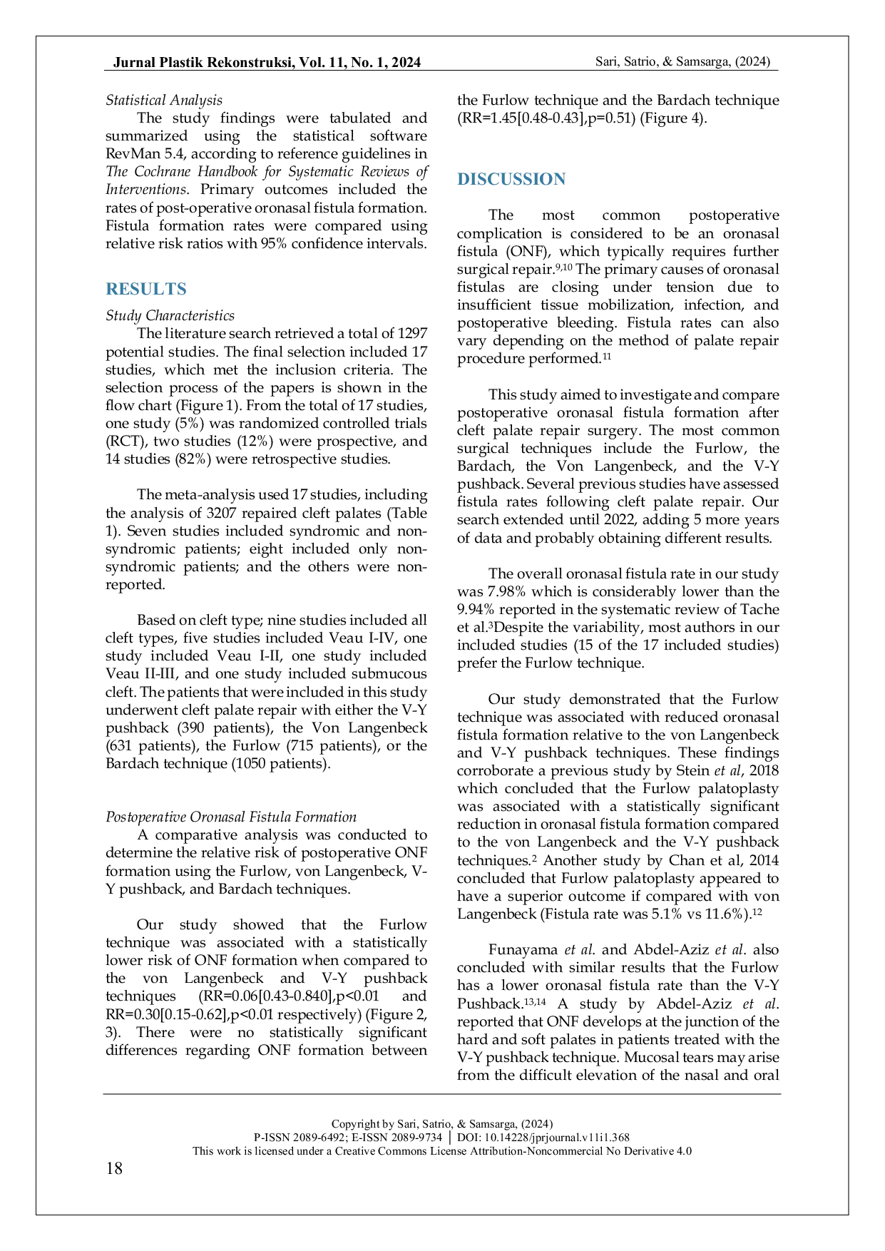 JURIS Postoperative Oronasal Fistula Formation Following The Furlow and Other Three Palatoplasty Techniques A Systematic Review and Meta Analysis