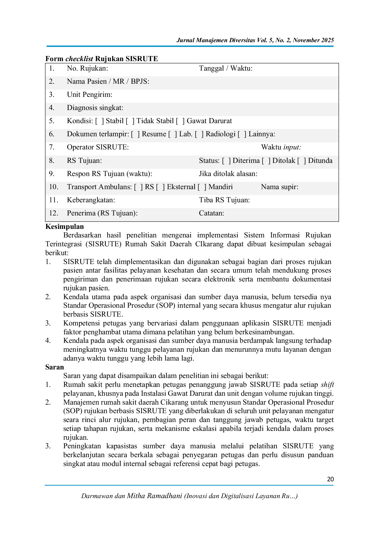 JURIS Inovasi dan Digitalisasi Layanan Rujukan pada Rumah Sakit Daerah Cikarang