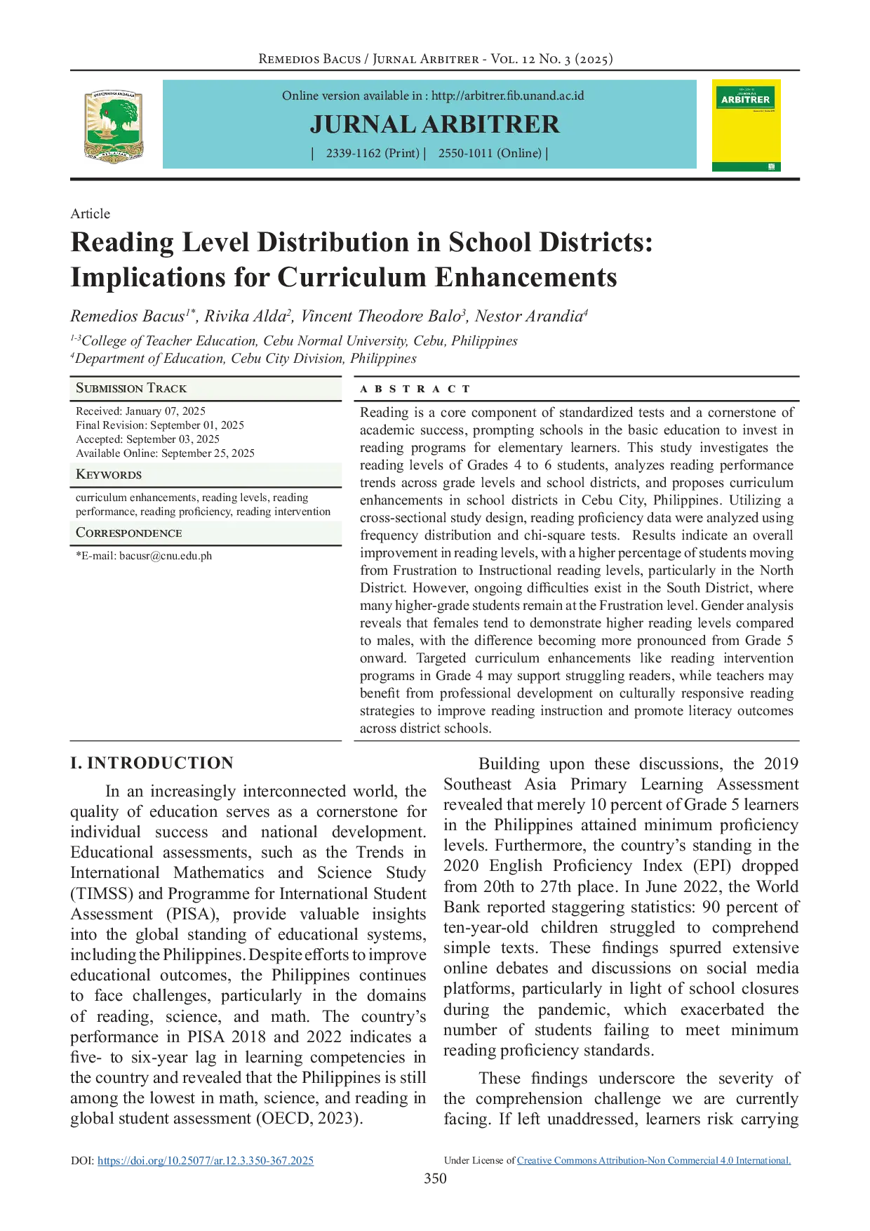JURIS Reading Level Distribution in School Districts Implications for Curriculum Enhancements
