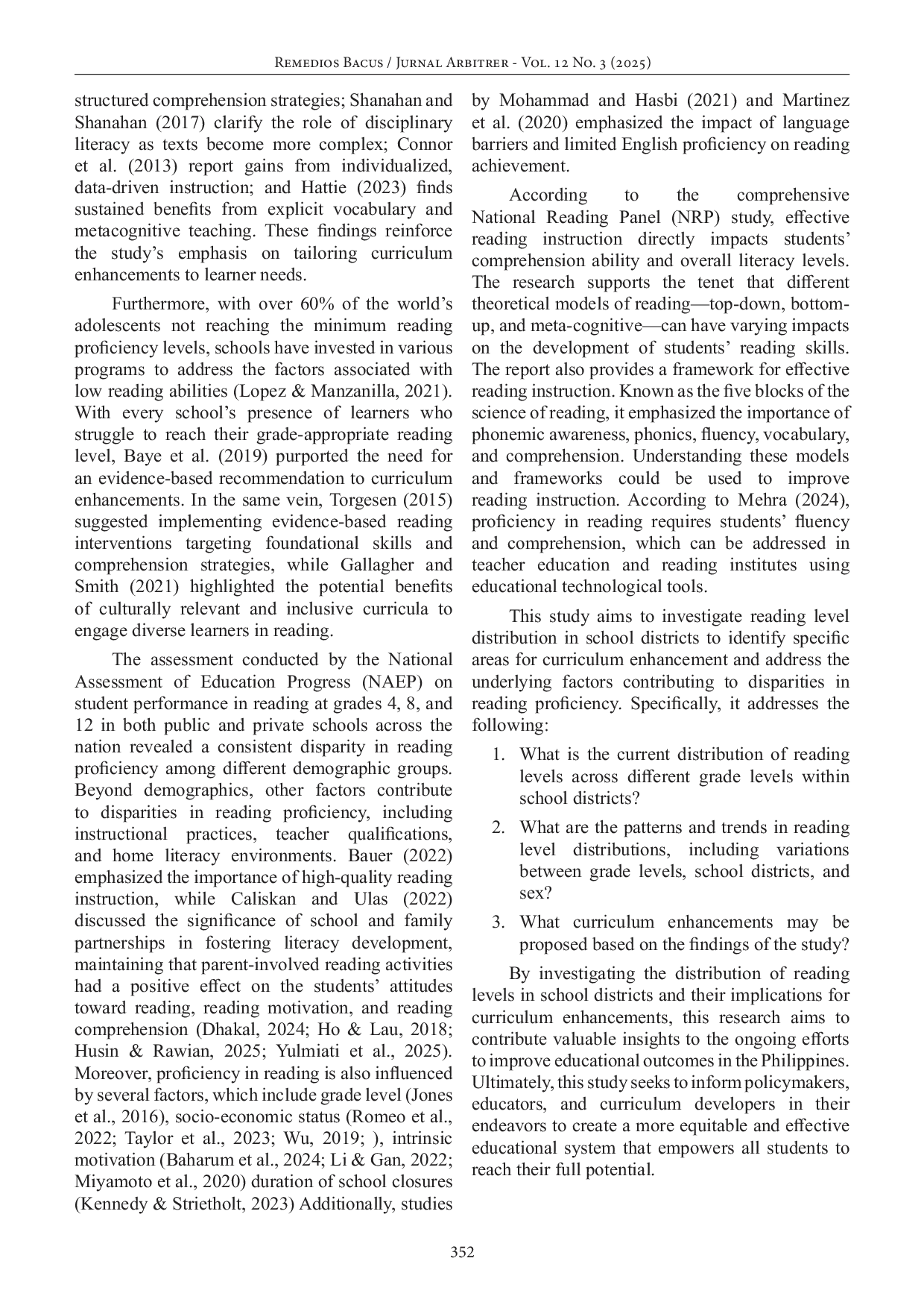 JURIS Reading Level Distribution in School Districts Implications for Curriculum Enhancements