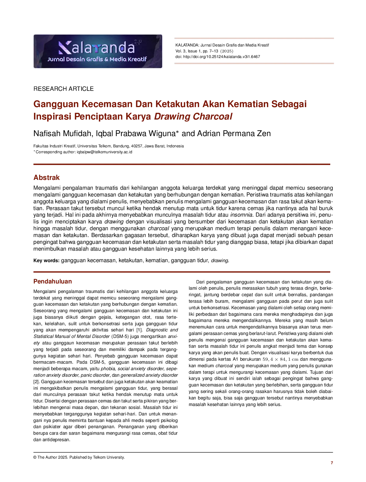 JURIS Gangguan Kecemasan dan Ketakutan akan Kematian sebagai Inspirasi Penciptaan Karya Drawing Charcoal